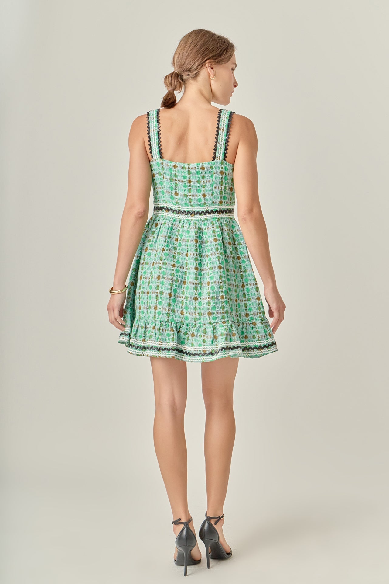 ENGLISH FACTORY - Boucle Square Neck Mini Dress With Ric Rac Trim - DRESSES available at Objectrare