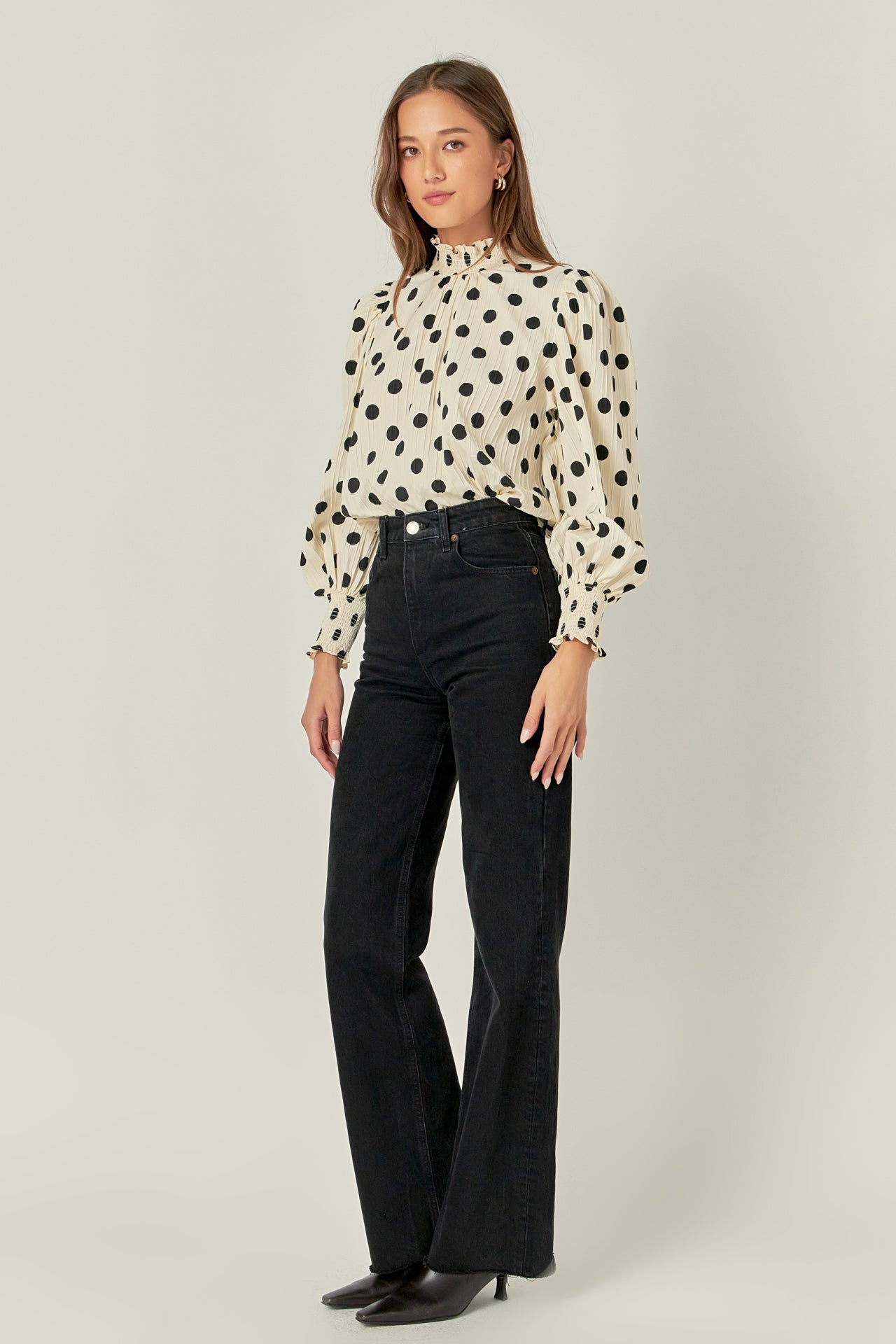 ENGLISH FACTORY - Polka Dot Smock Neck Blouse - TOPS available at Objectrare