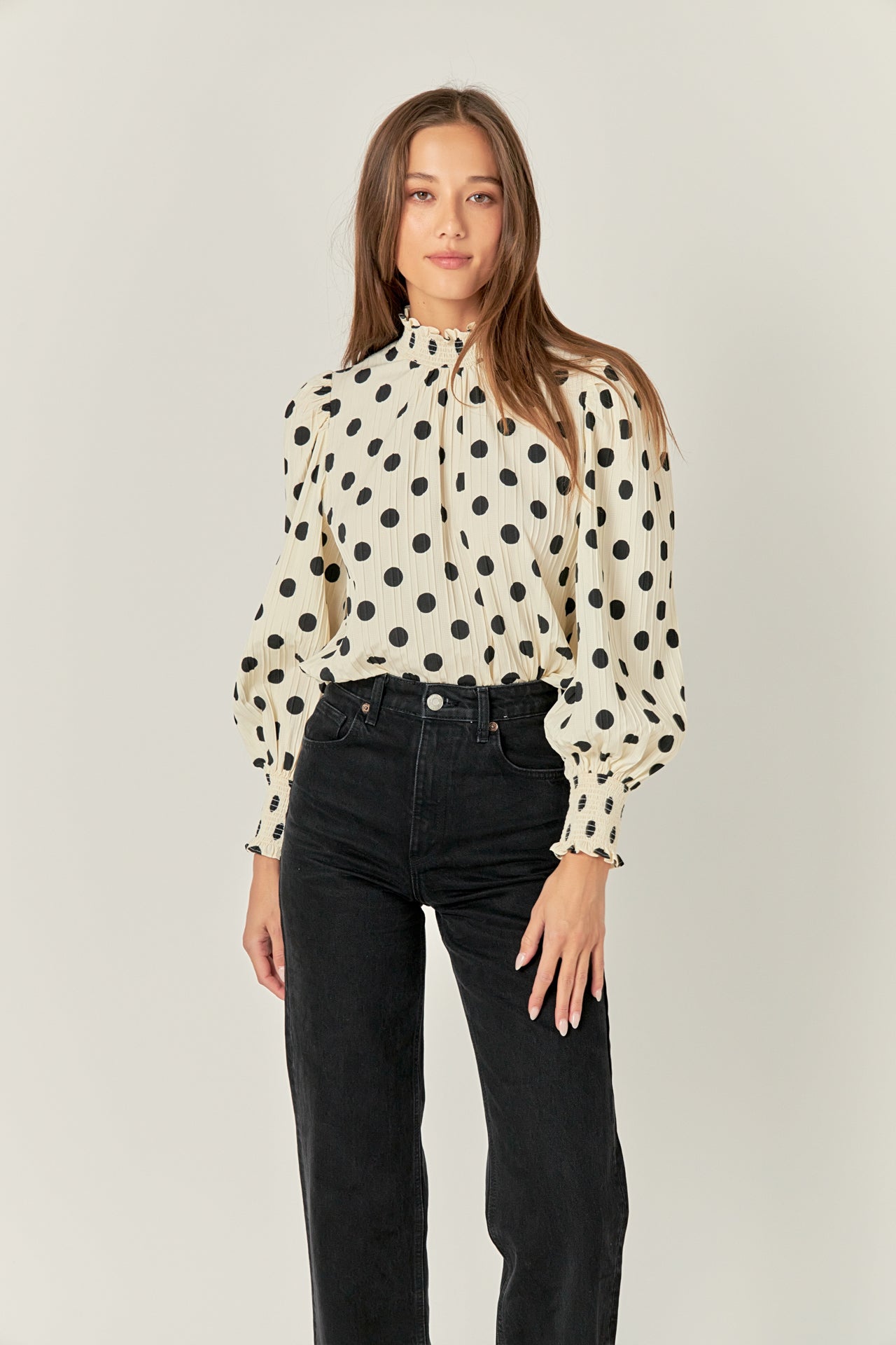 ENGLISH FACTORY - Polka Dot Smock Neck Blouse - TOPS available at Objectrare