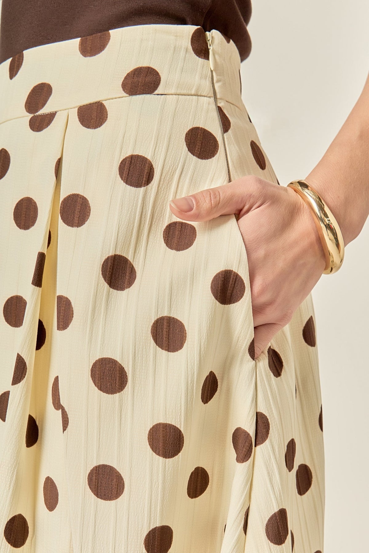 Polka Dot Pleated Midi Skirt
