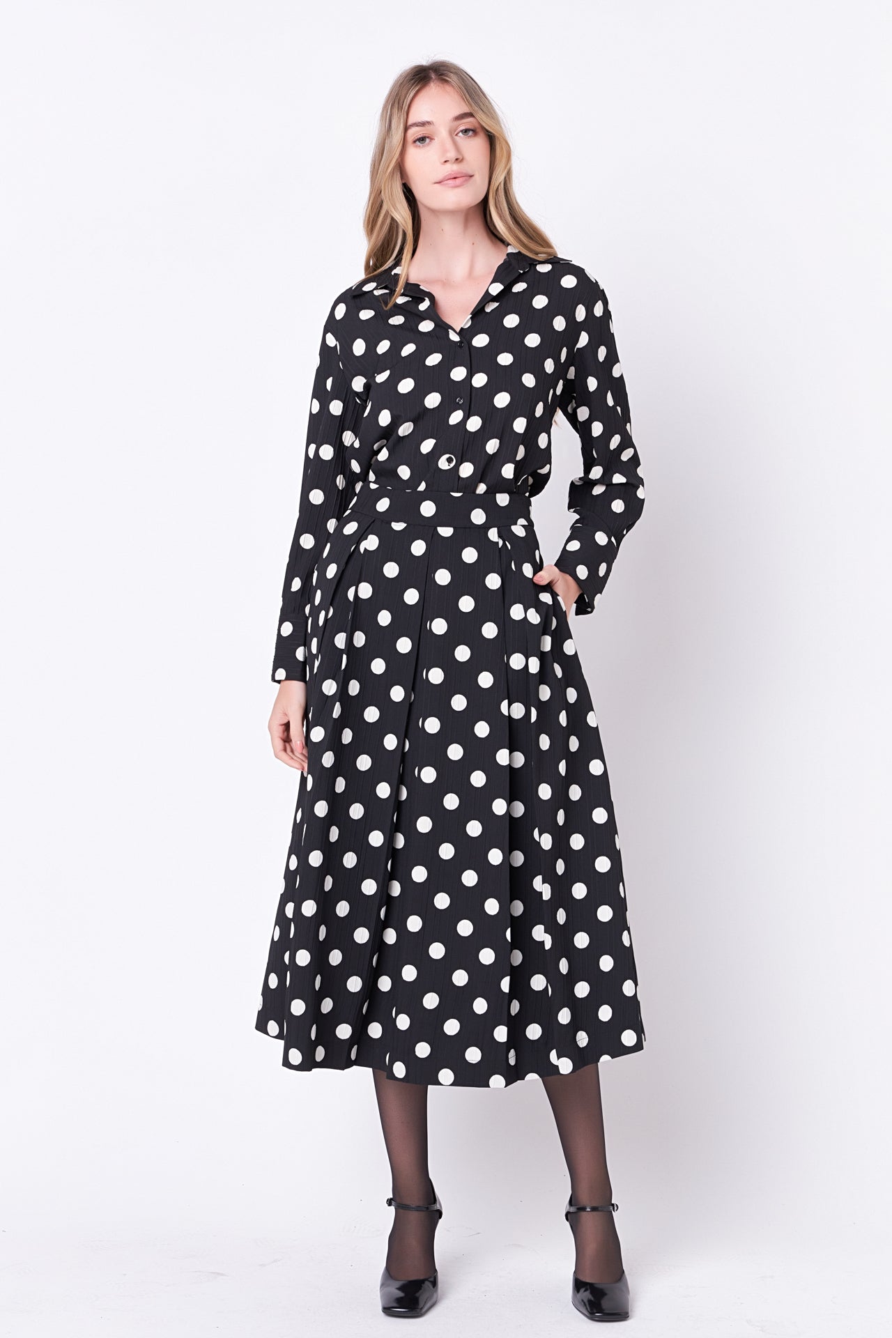 ENGLISH FACTORY - Polka Dot Long Sleeve Blouse - TOPS available at Objectrare