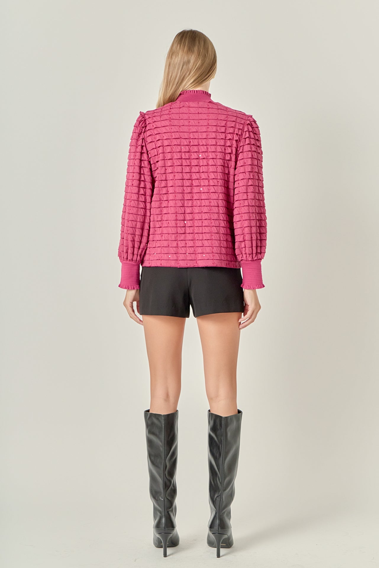 ENGLISH FACTORY - Tiered Jersey Top Mock Neck Blouse - BLOUSES available at Objectrare