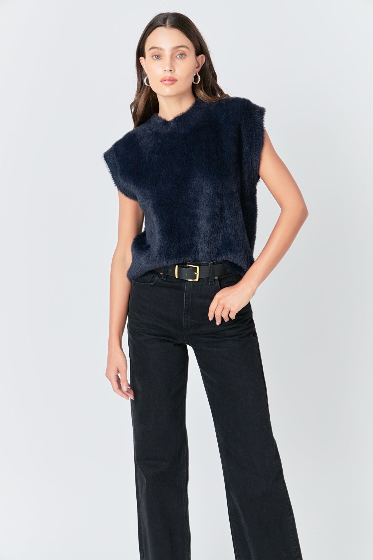 ENGLISH FACTORY - Feather Plush Knit Vest - VESTS available at Objectrare