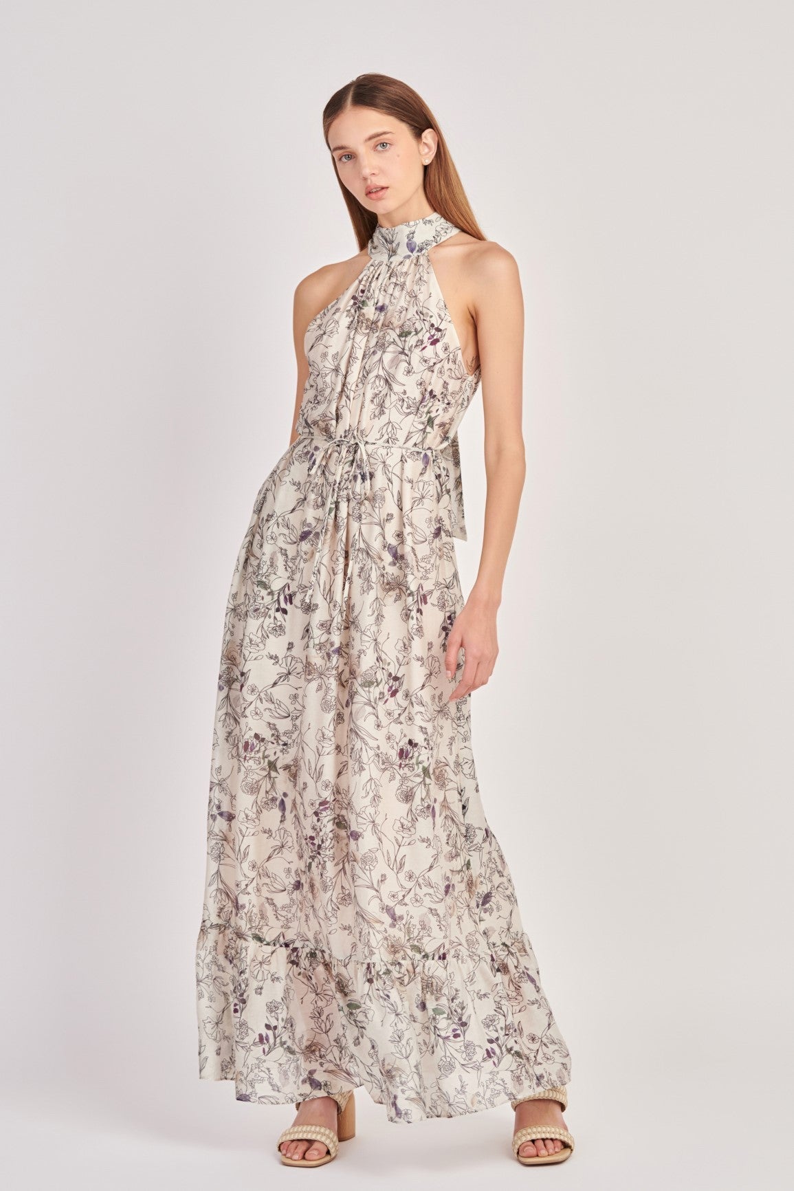 ENGLISH FACTORY - Abstract Floral Print Halter Maxi Dress - DRESSES available at Objectrare