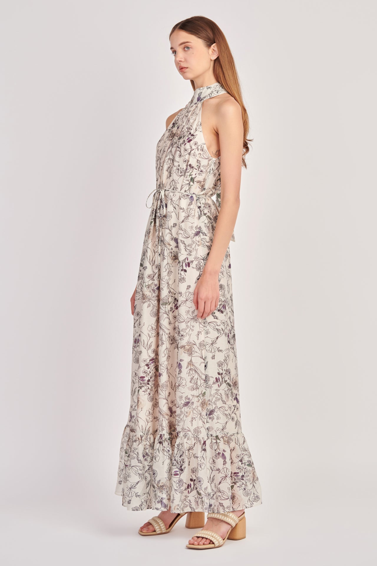 ENGLISH FACTORY - Abstract Floral Print Halter Maxi Dress - DRESSES available at Objectrare