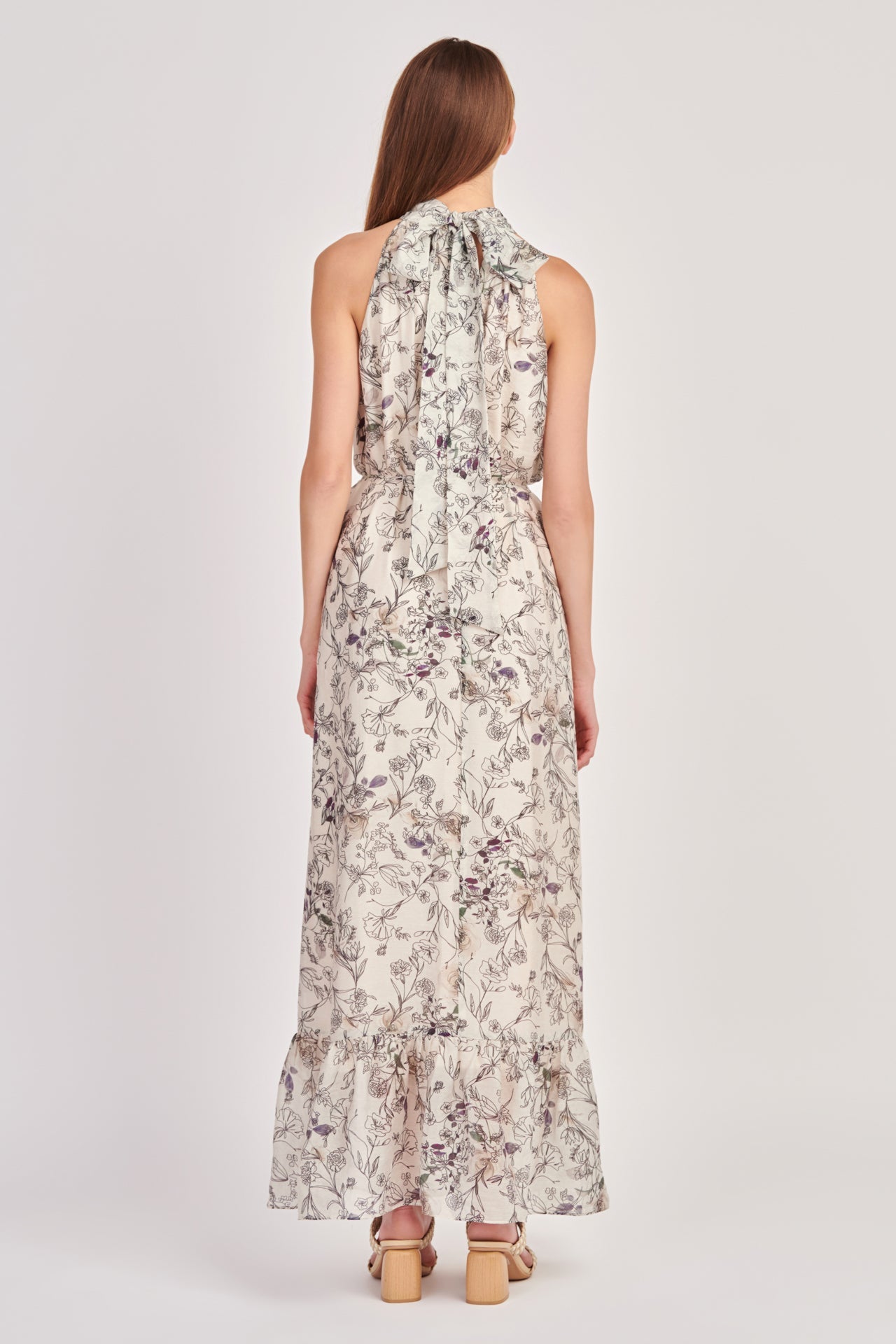 ENGLISH FACTORY - Abstract Floral Print Halter Maxi Dress - DRESSES available at Objectrare