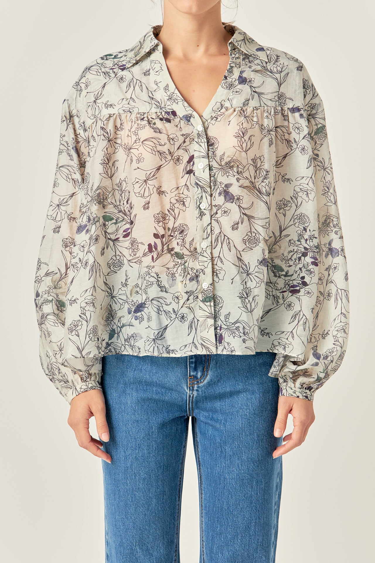 ENGLISH FACTORY - Abstract Floral Print Long Sleeve Blouse - TOPS available at Objectrare