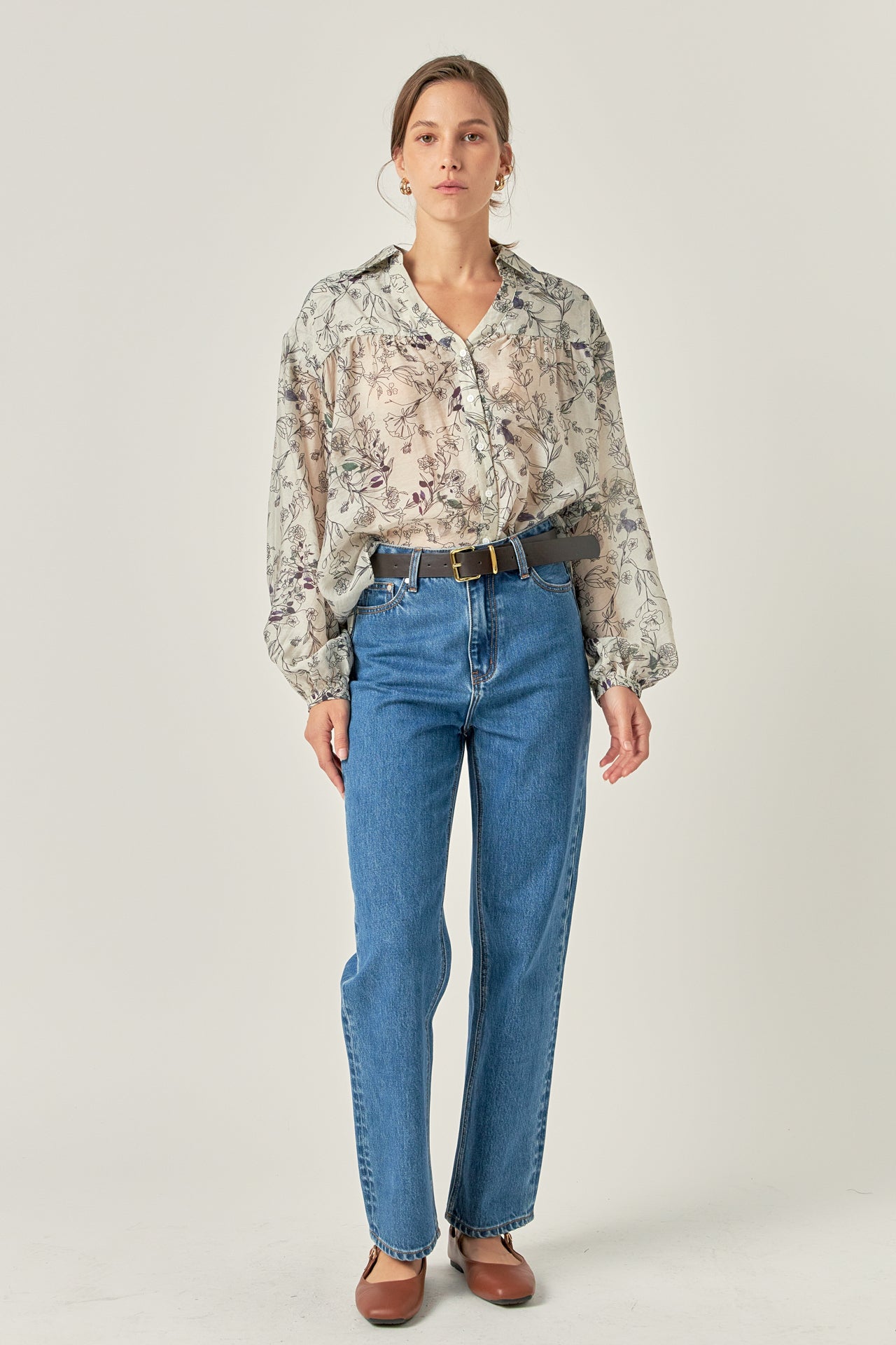 ENGLISH FACTORY - Abstract Floral Print Long Sleeve Blouse - TOPS available at Objectrare