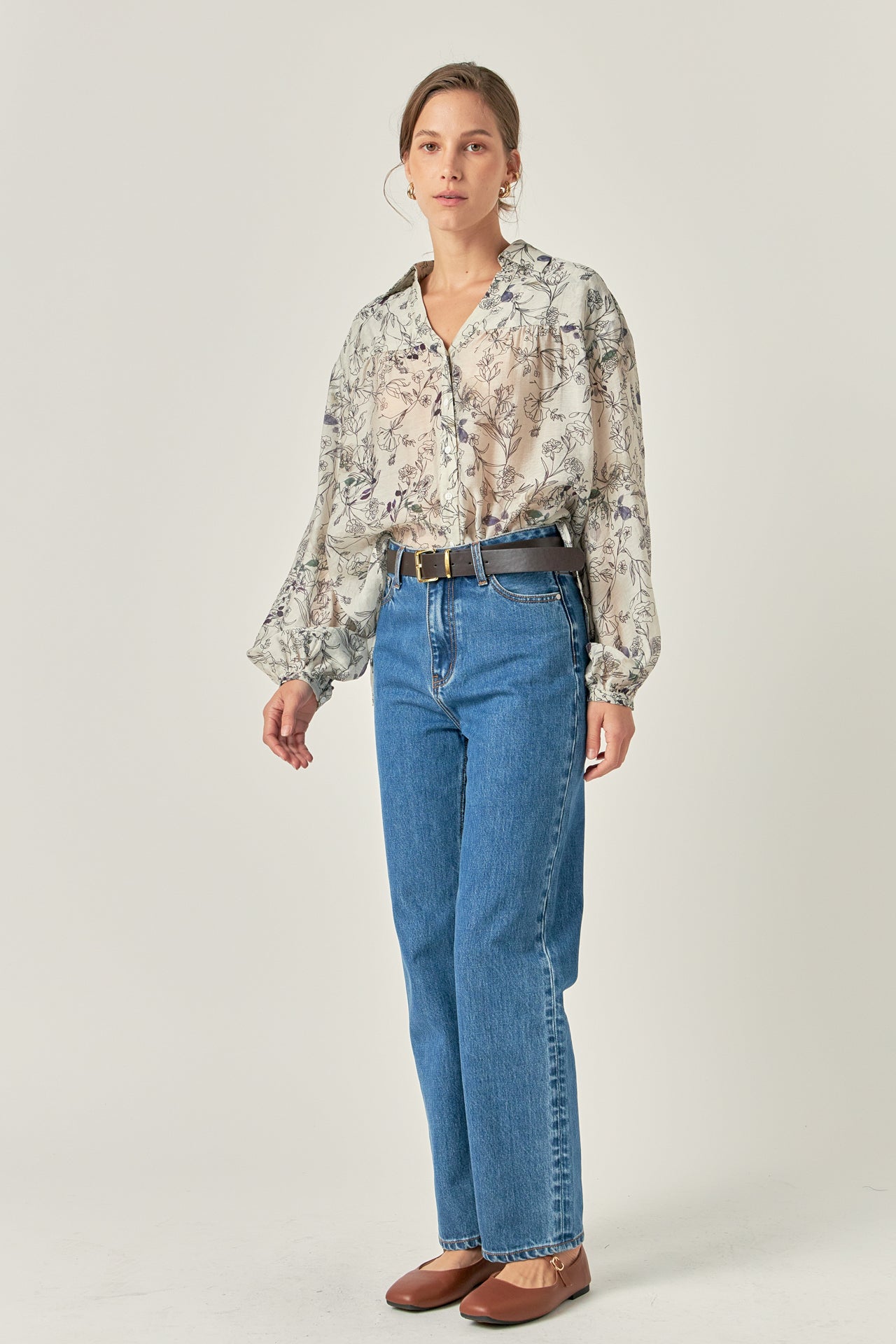 ENGLISH FACTORY - Abstract Floral Print Long Sleeve Blouse - TOPS available at Objectrare