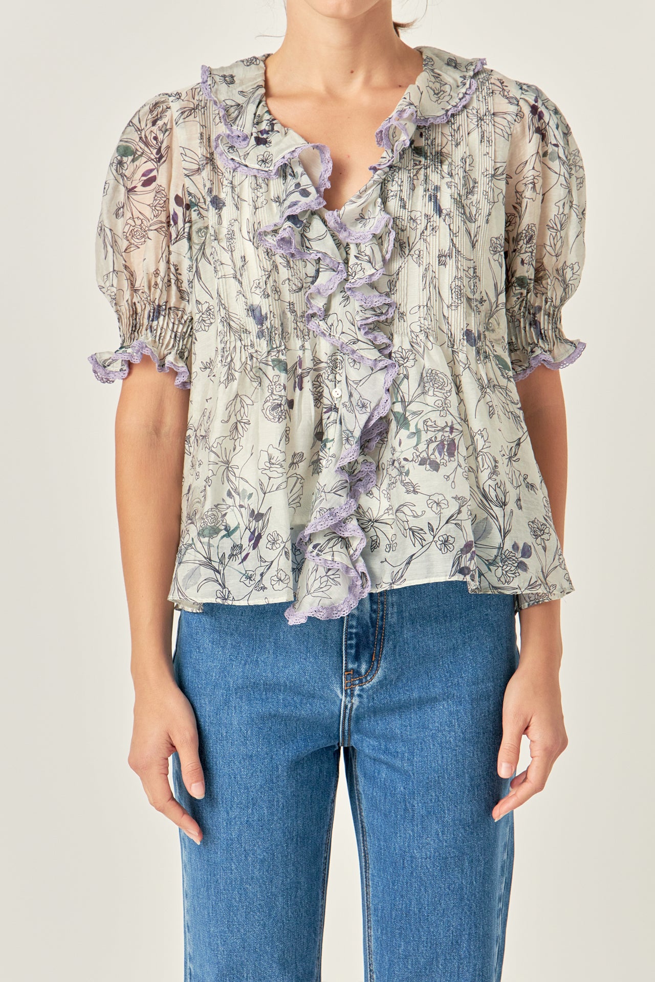 ENGLISH FACTORY - Abstract Floral Print Ruffle Top - TOPS available at Objectrare