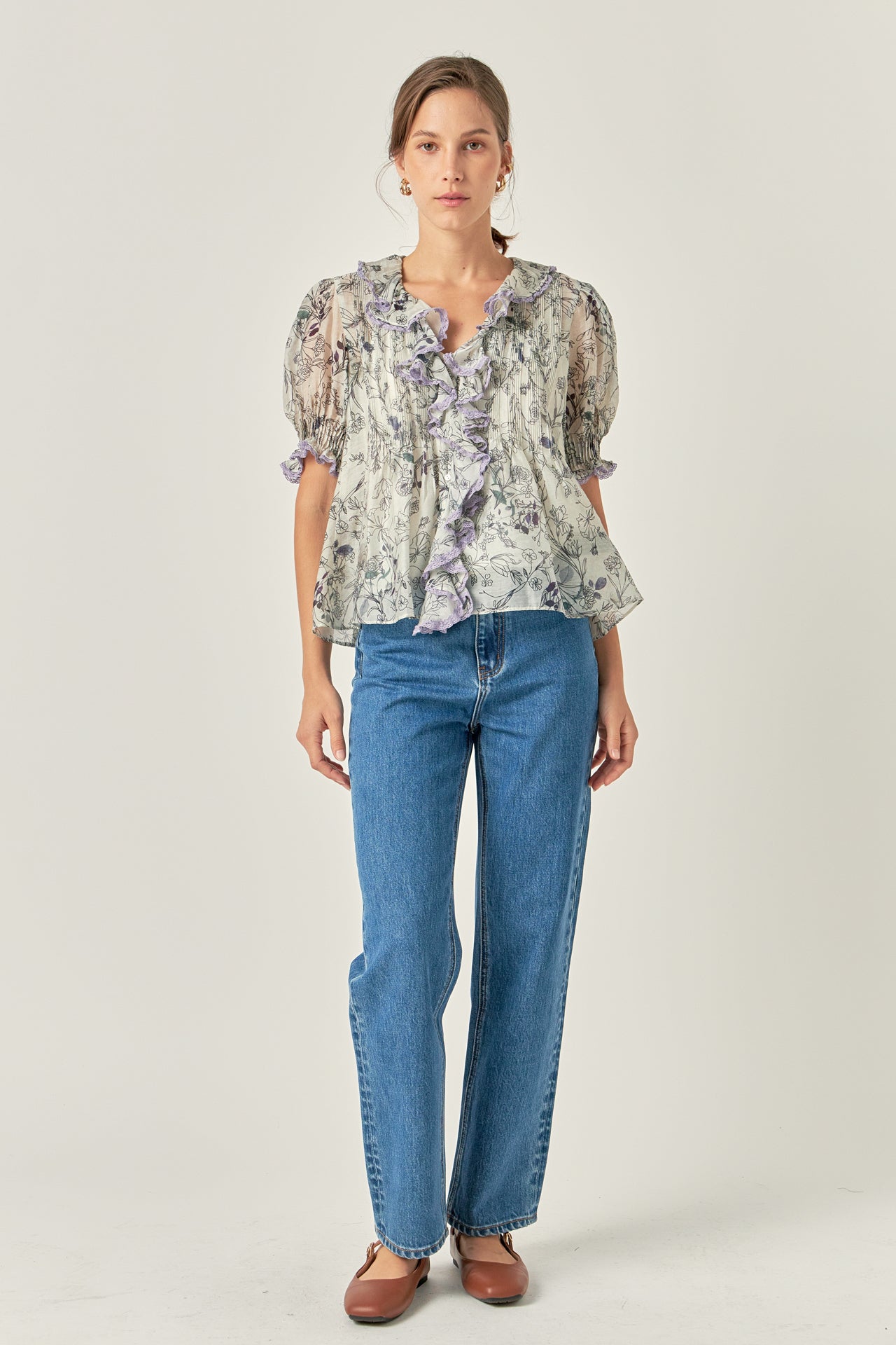 ENGLISH FACTORY - Abstract Floral Print Ruffle Top - TOPS available at Objectrare