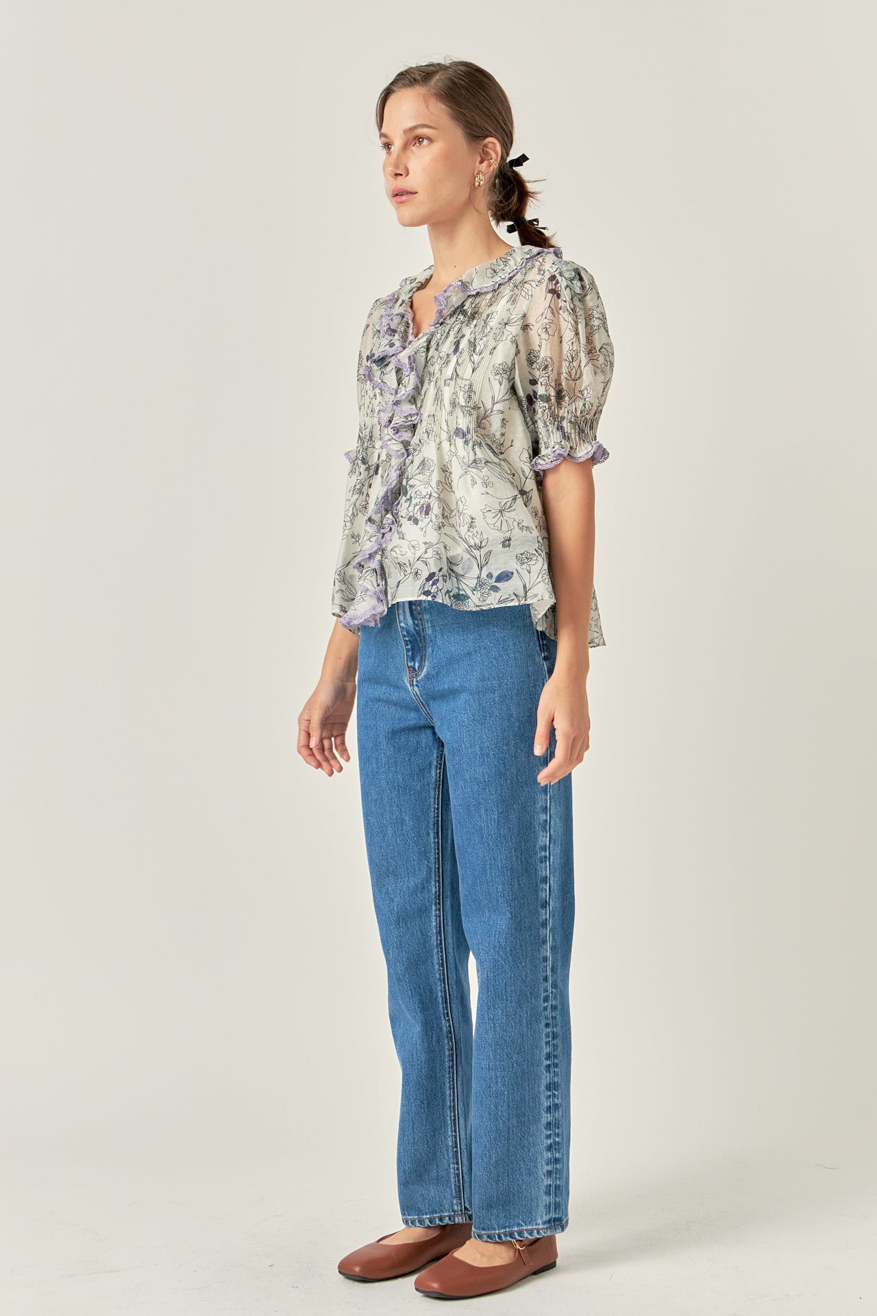 ENGLISH FACTORY - Abstract Floral Print Ruffle Top - TOPS available at Objectrare