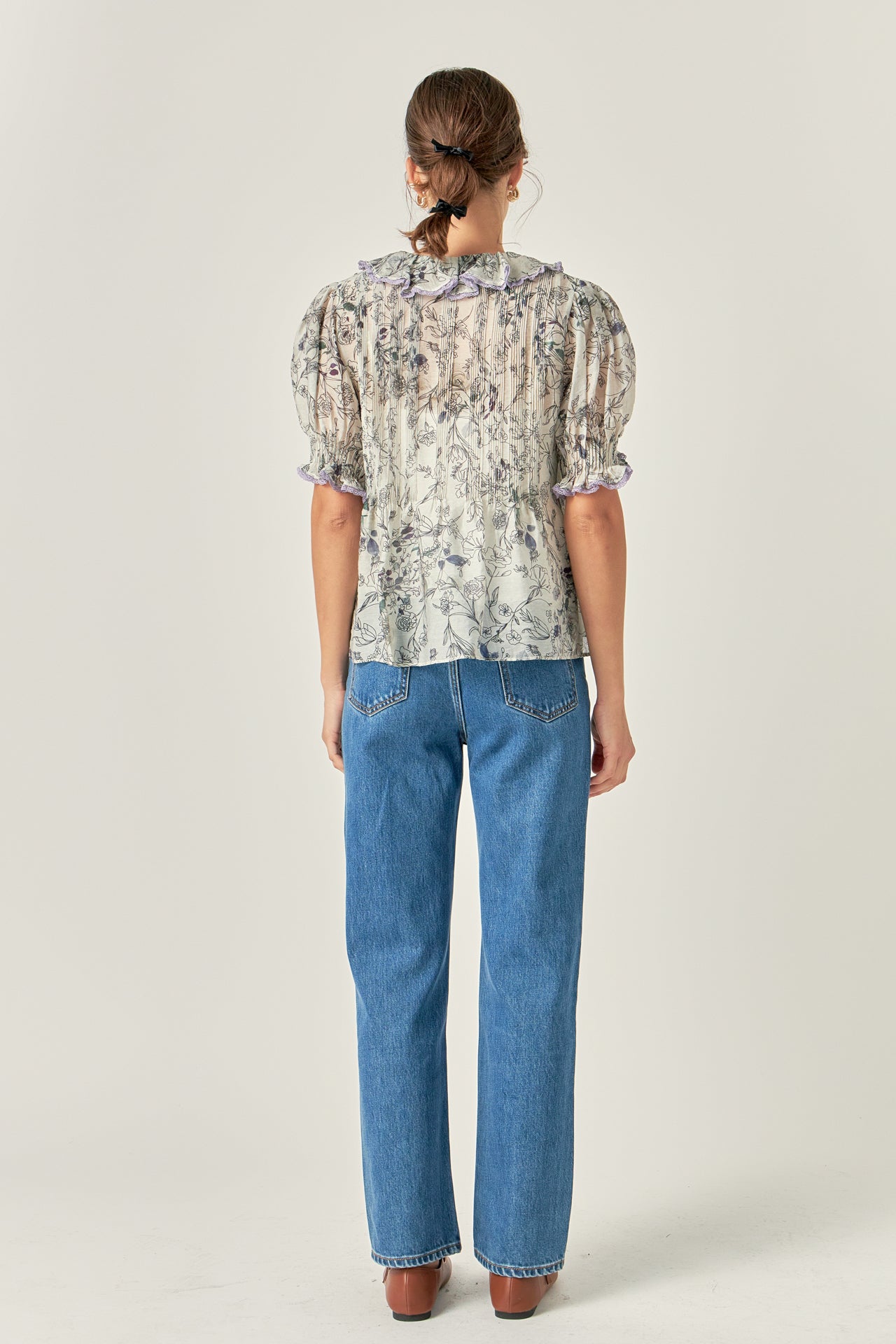 ENGLISH FACTORY - Abstract Floral Print Ruffle Top - TOPS available at Objectrare
