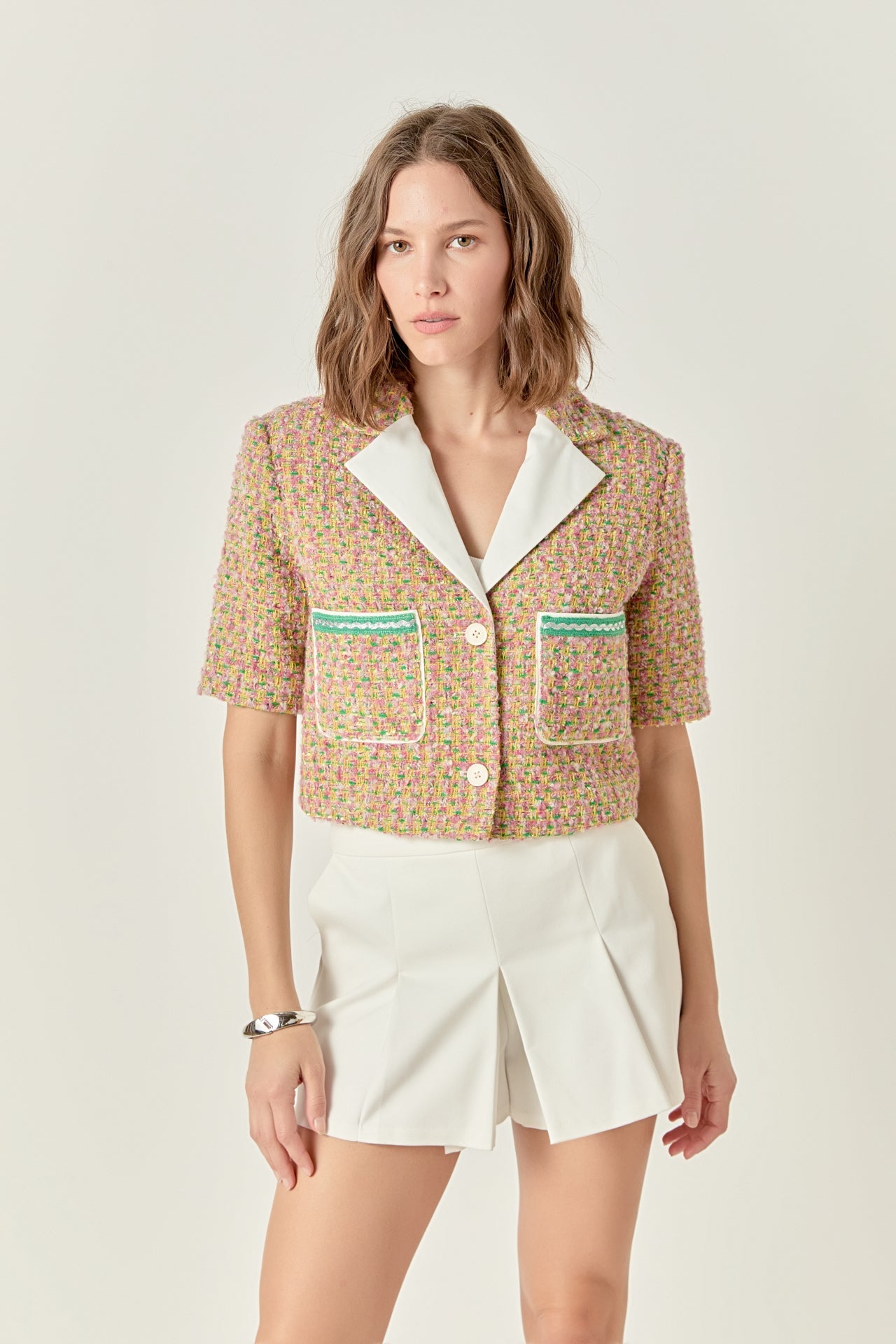 ENGLISH FACTORY - Boucle Cropped Jacket With Trim - JACKETS available at Objectrare