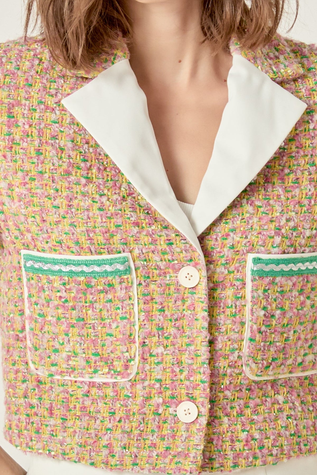 ENGLISH FACTORY - Boucle Cropped Jacket With Trim - JACKETS available at Objectrare