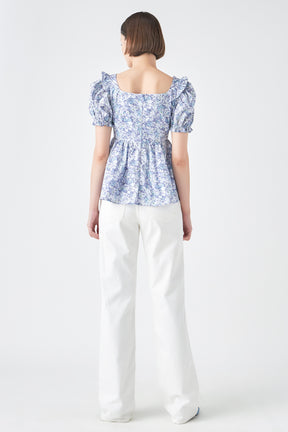 ENGLISH FACTORY - Floral Print Top With Flower - TOPS available at Objectrare