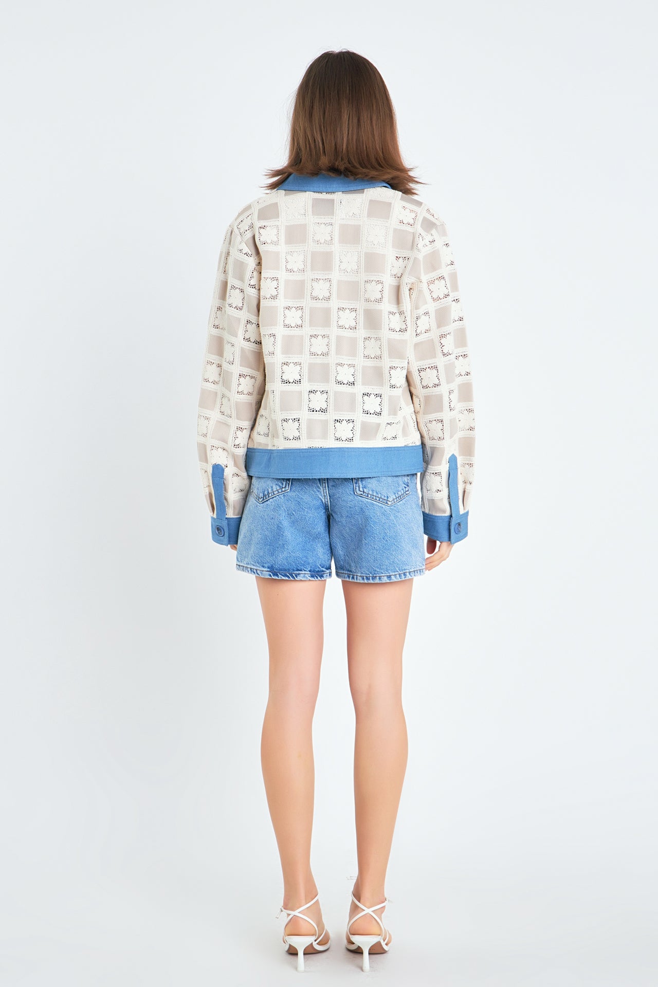 ENGLISH FACTORY - Patchwork Crochet Denim Combo Jacket - JACKETS available at Objectrare