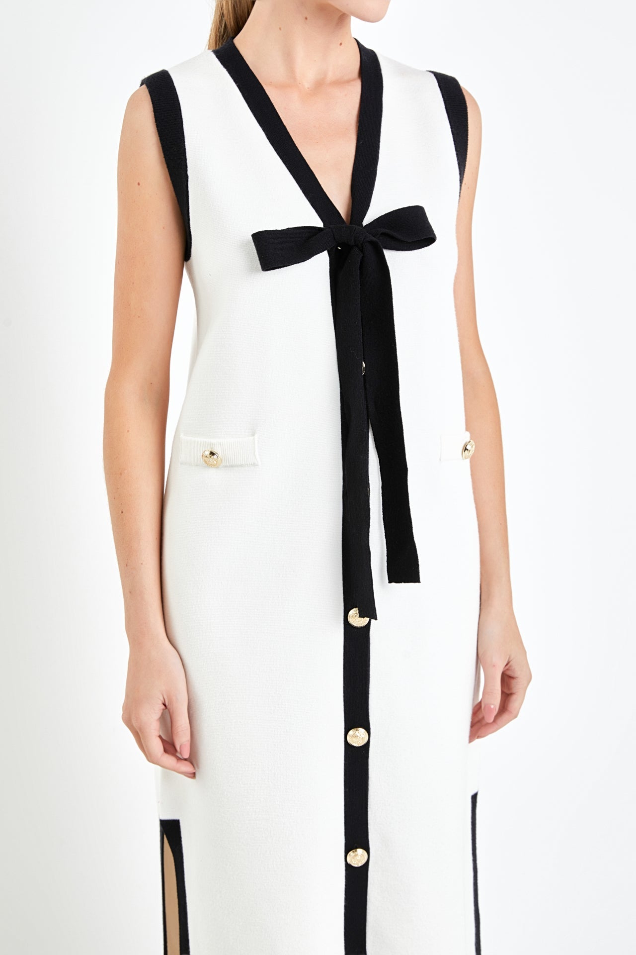 ENGLISH FACTORY - Knit Midi Dress With Ribbon Tie - DRESSES available at Objectrare