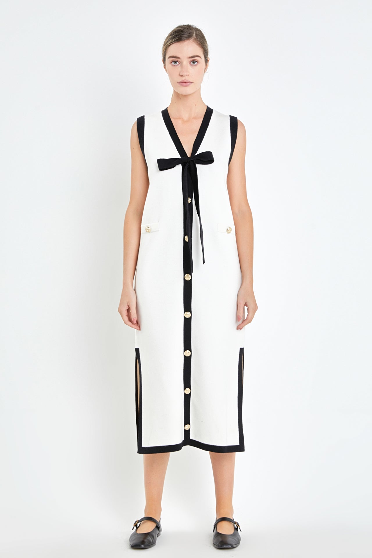 ENGLISH FACTORY - Knit Midi Dress With Ribbon Tie - DRESSES available at Objectrare