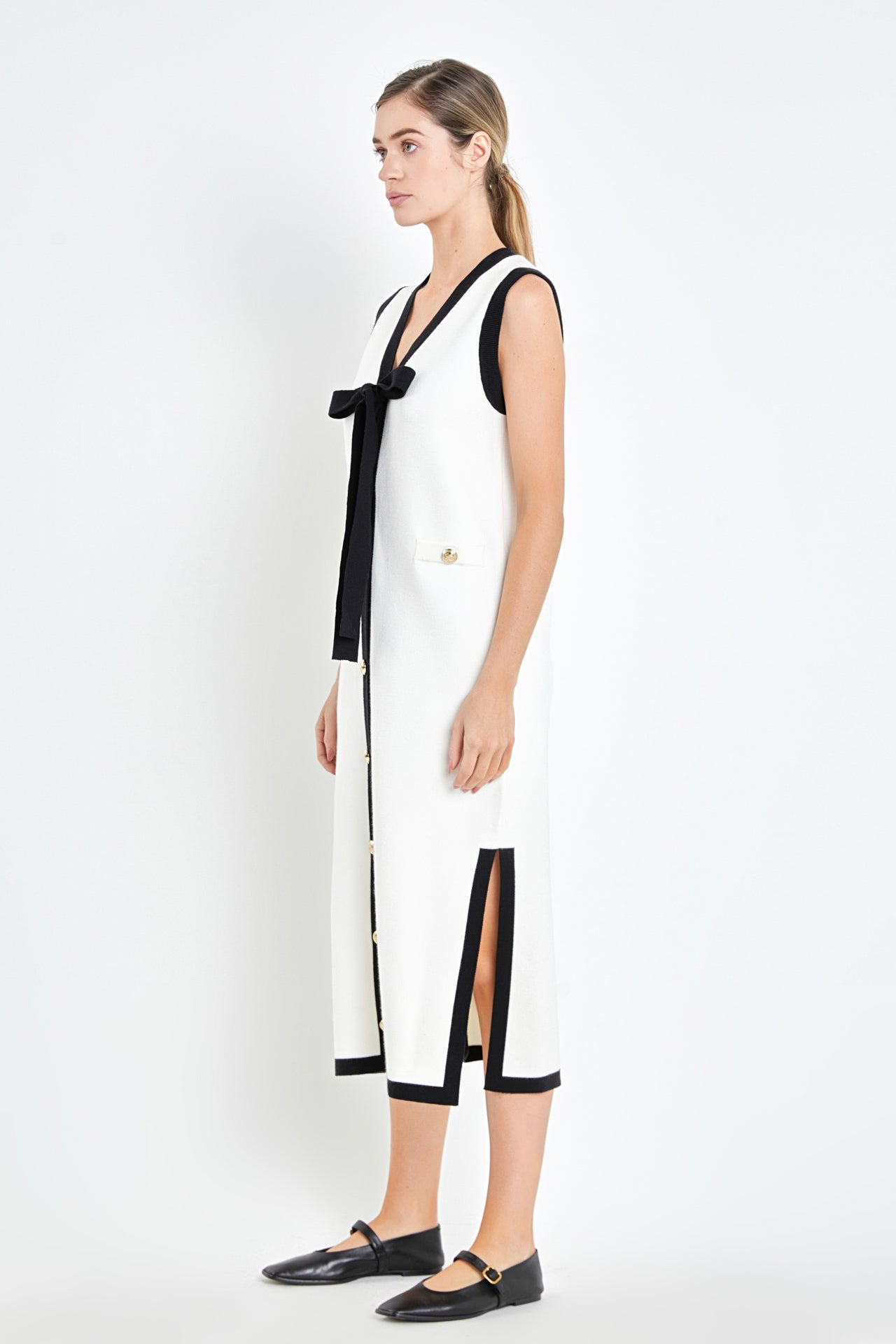 ENGLISH FACTORY - Knit Midi Dress With Ribbon Tie - DRESSES available at Objectrare