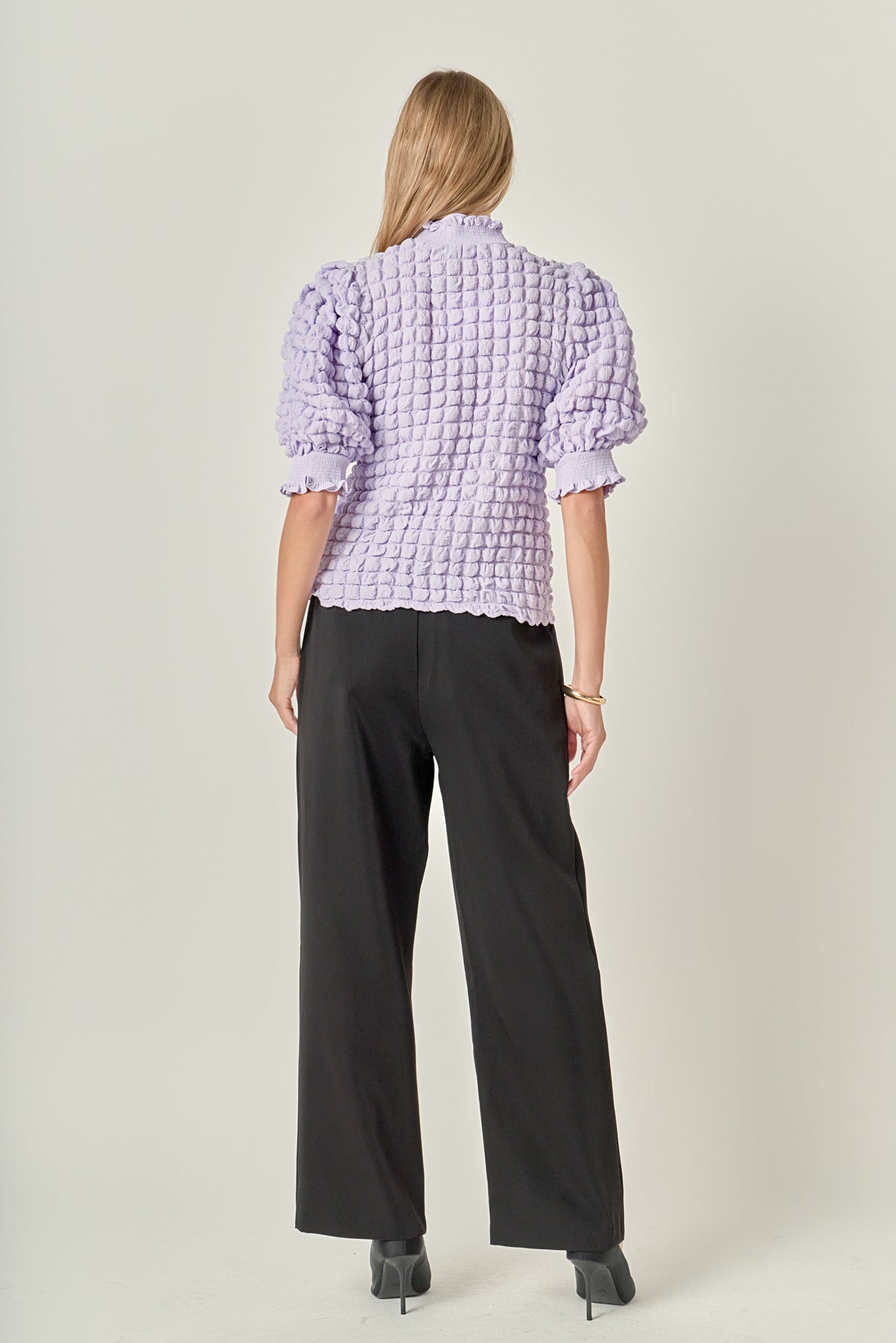 ENGLISH FACTORY - Textured Mock Neck Short Sleeve Blouse - TOPS available at Objectrare