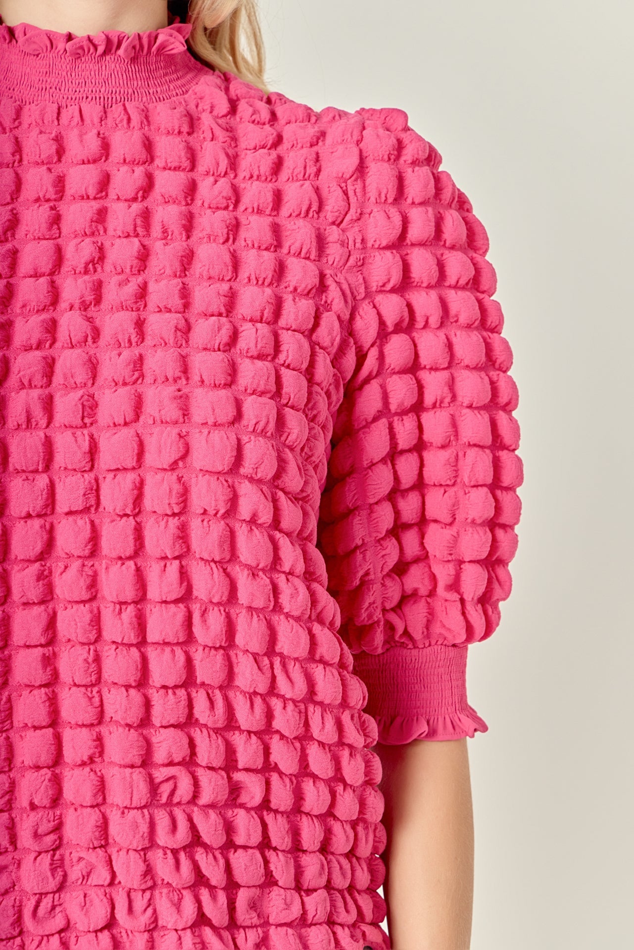 ENGLISH FACTORY - Textured Mock Neck Short Sleeve Blouse - TOPS available at Objectrare