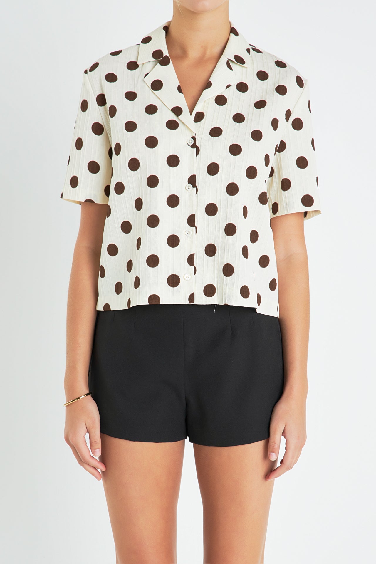 ENGLISH FACTORY - Textured Dots Short Sleeves Shirts - BLOUSES available at Objectrare