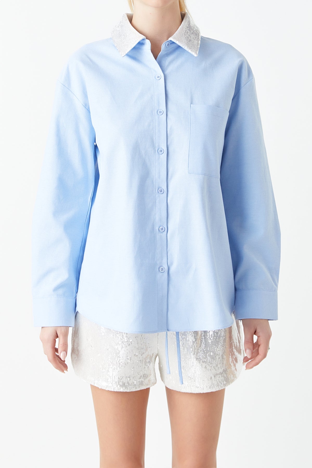 GREY LAB - Oversized Oxford Shirt with Sequin Collar - SHIRTS & BLOUSES available at Objectrare