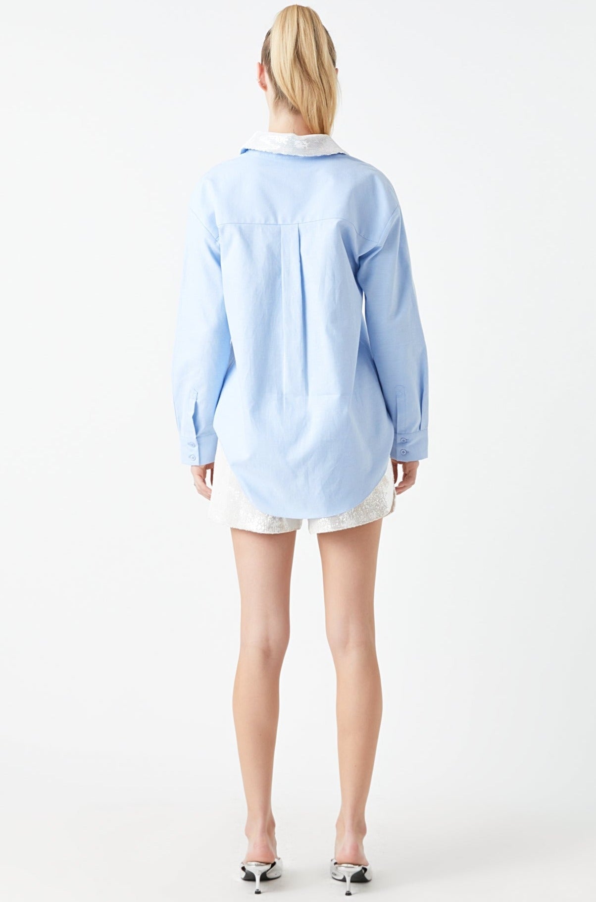 GREY LAB - Oversized Oxford Shirt with Sequin Collar - SHIRTS & BLOUSES available at Objectrare