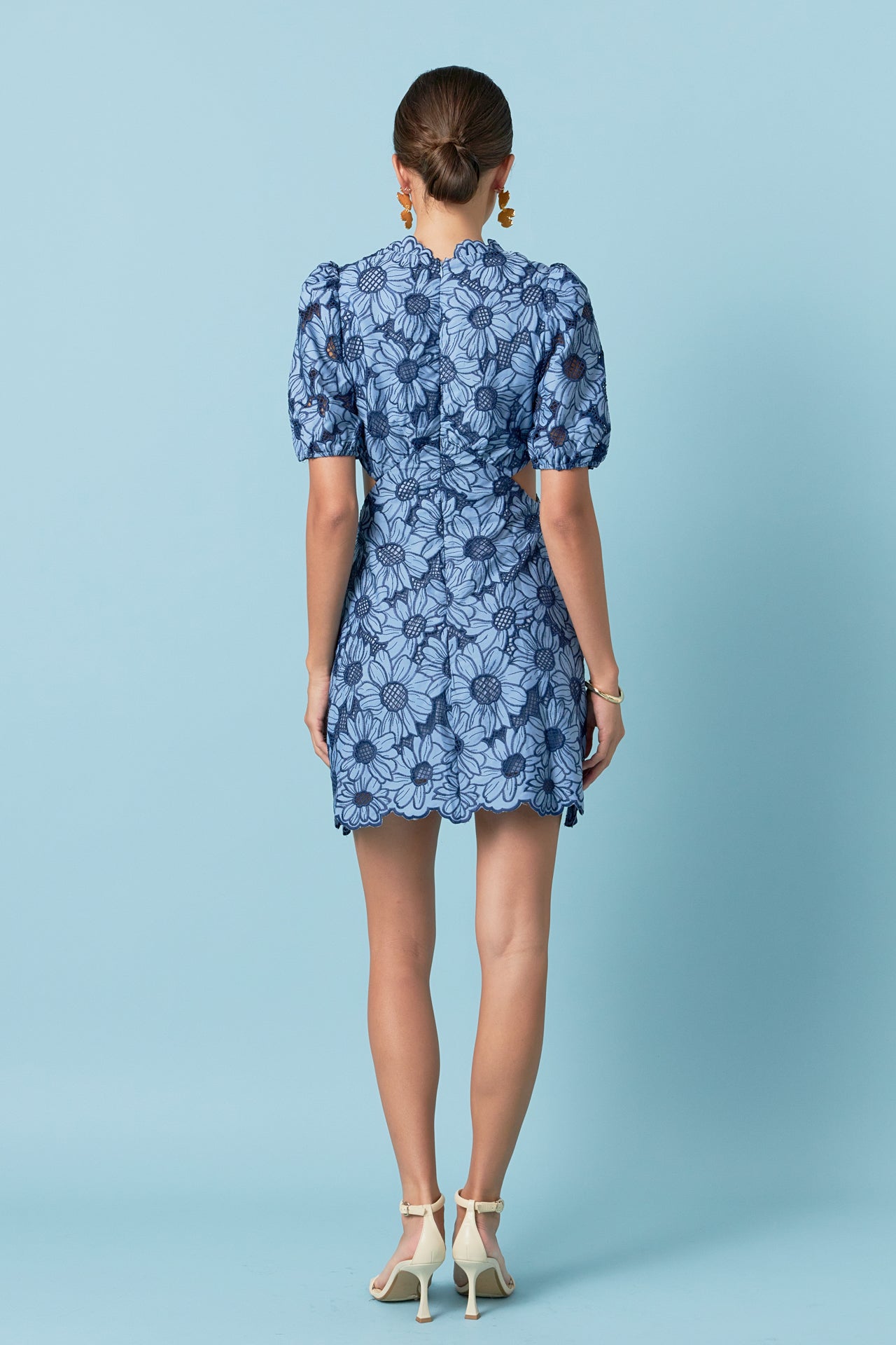 ENGLISH FACTORY - Floral Eyelet Lace Cut Out Scalloped Mini Dress - DRESSES available at Objectrare