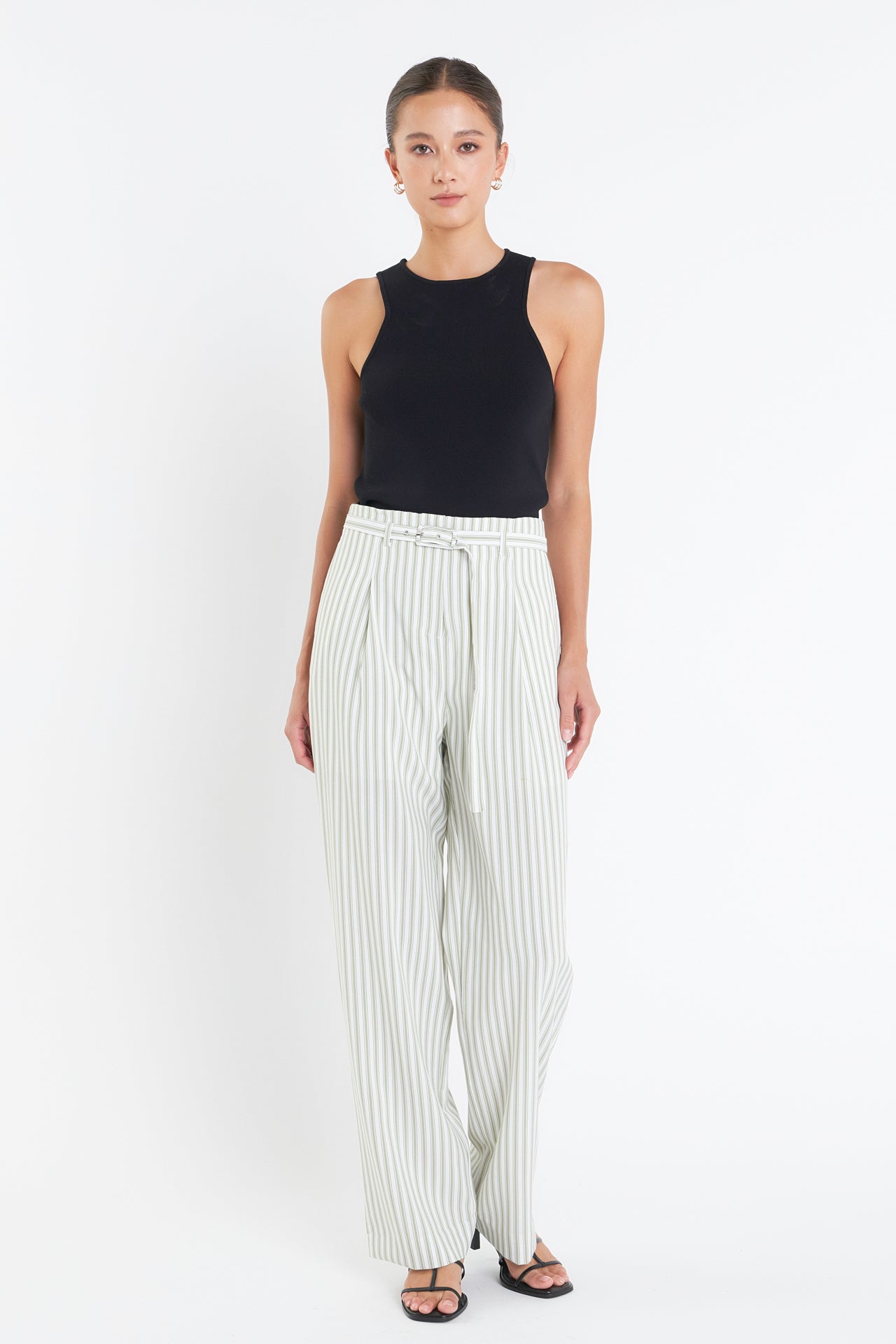 ENGLISH FACTORY - High Waisted Belted Striped Pants - PANTS available at Objectrare
