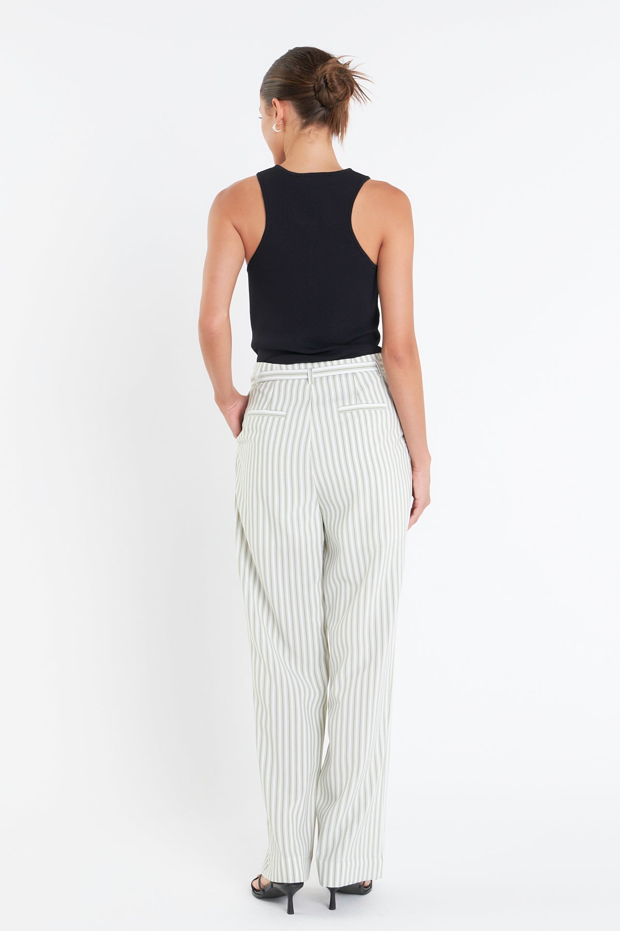 ENGLISH FACTORY - High Waisted Belted Striped Pants - PANTS available at Objectrare