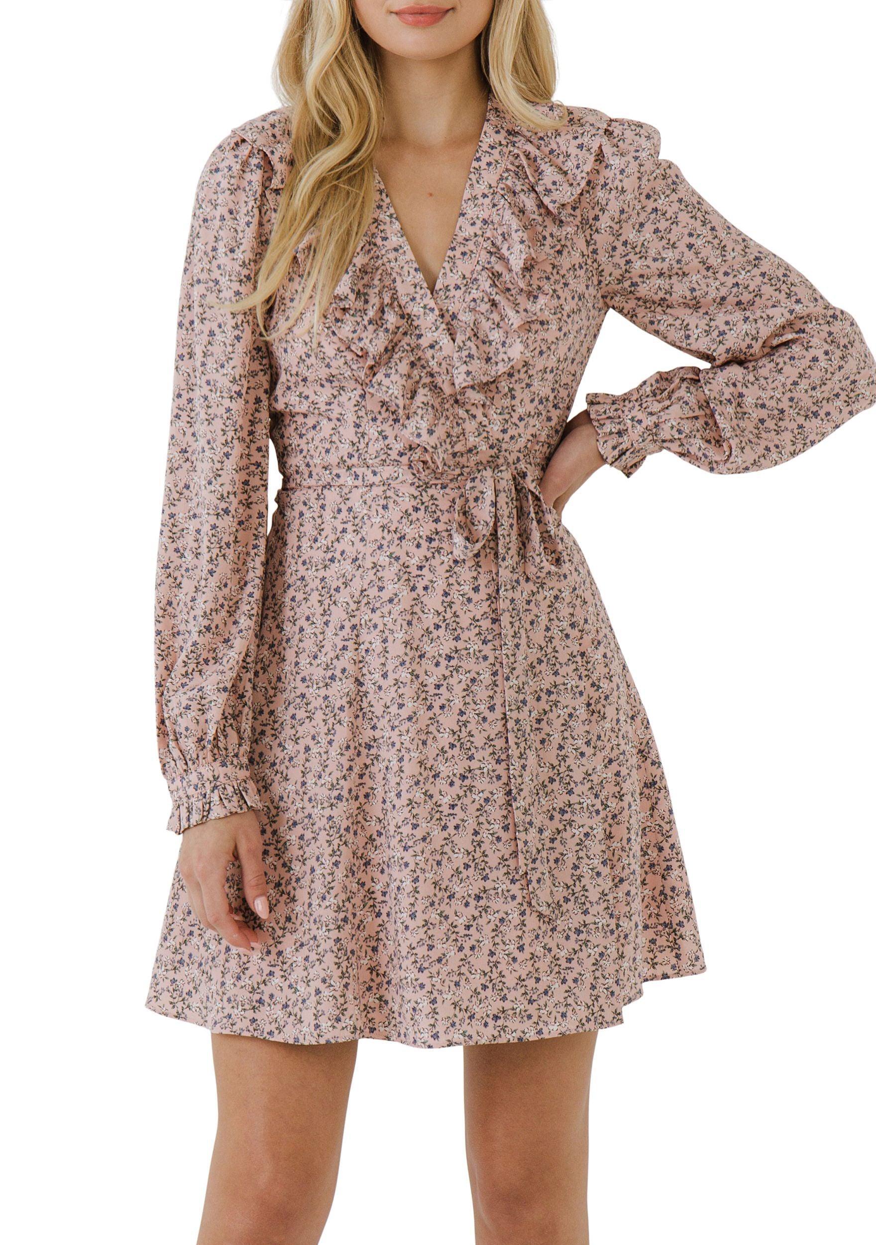 ENGLISH FACTORY - Floral Wrapped Ruffled Mini Dress - DRESSES available at Objectrare