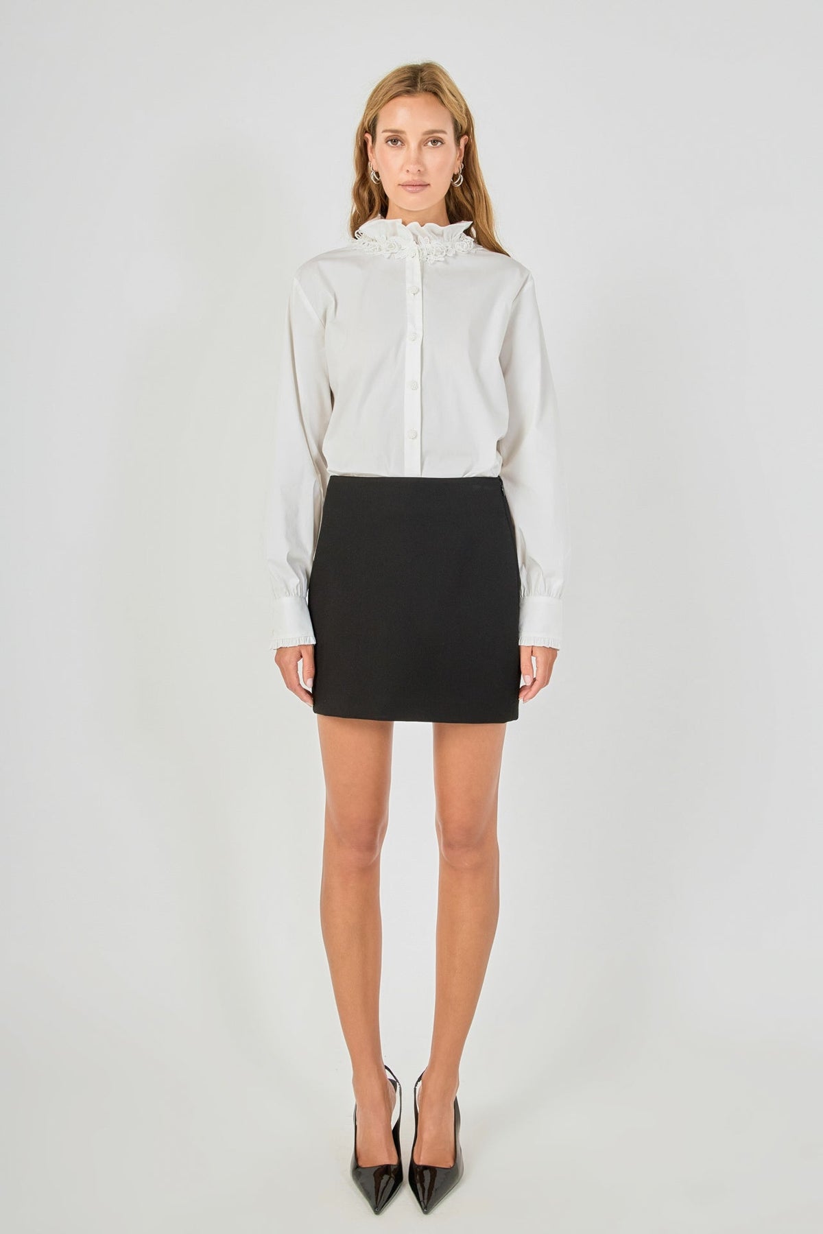 ENDLESS ROSE - Embroidered Ruffle Collar Blouse - TOPS available at Objectrare