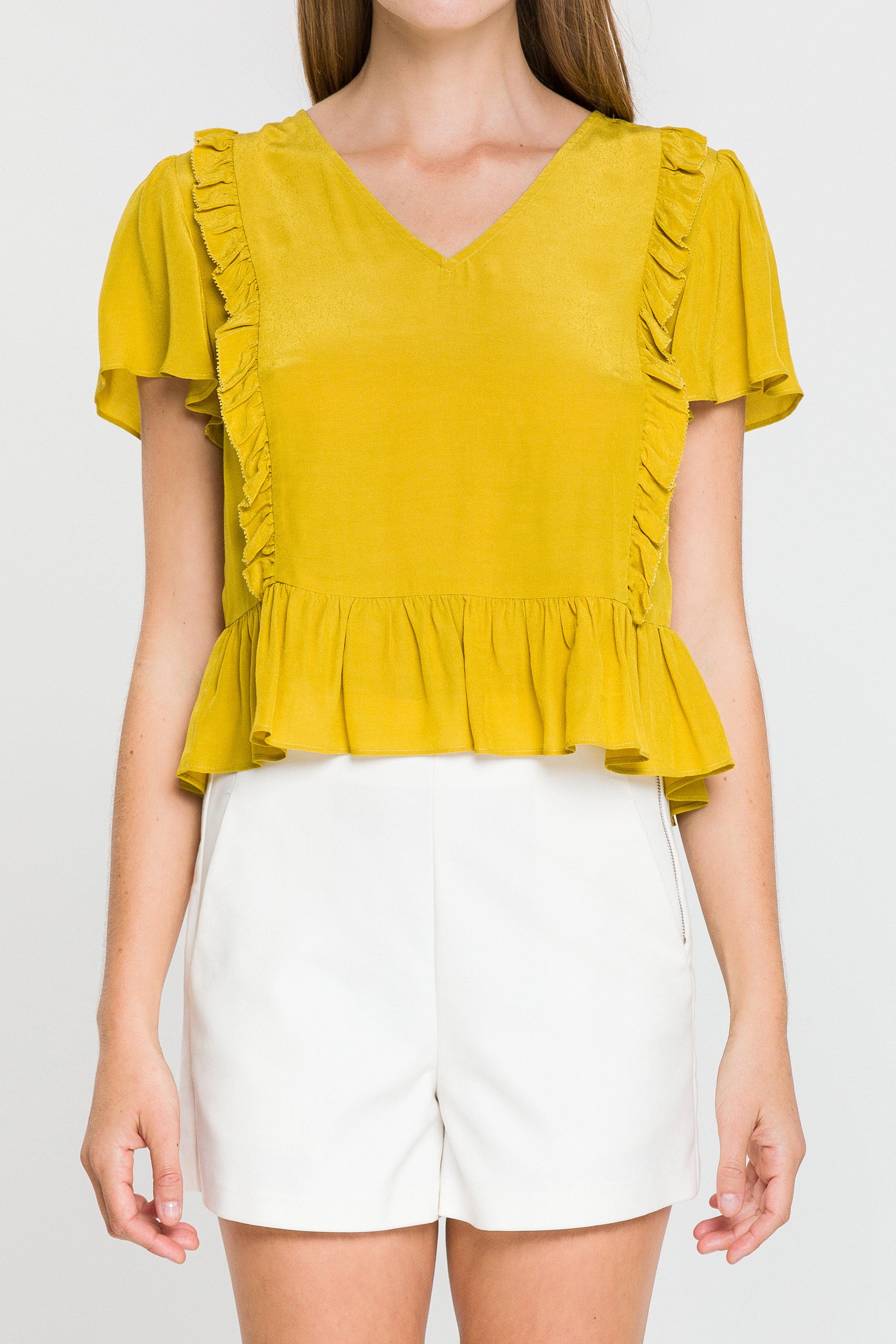 V Neck Ruffle Blouse