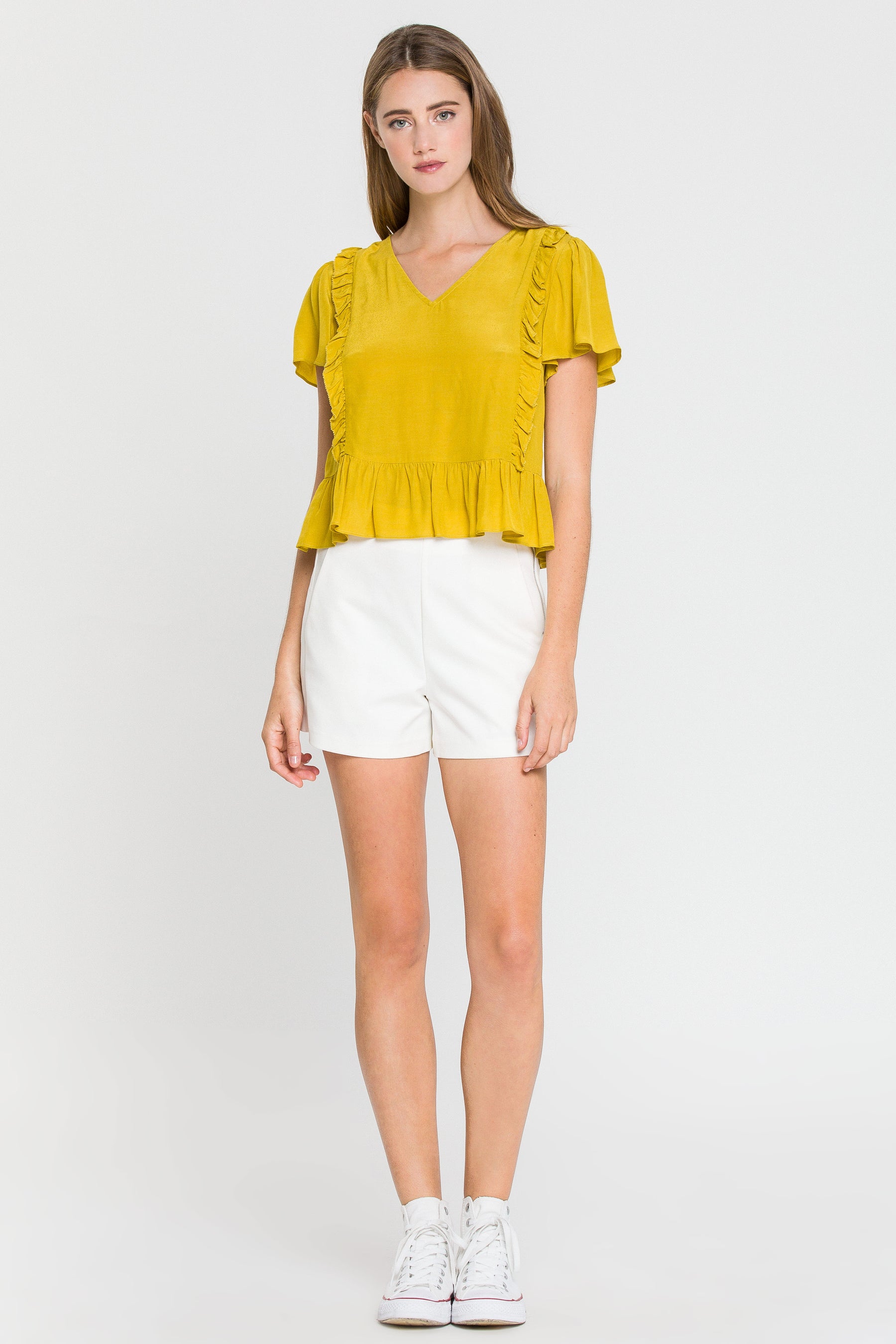 V Neck Ruffle Blouse