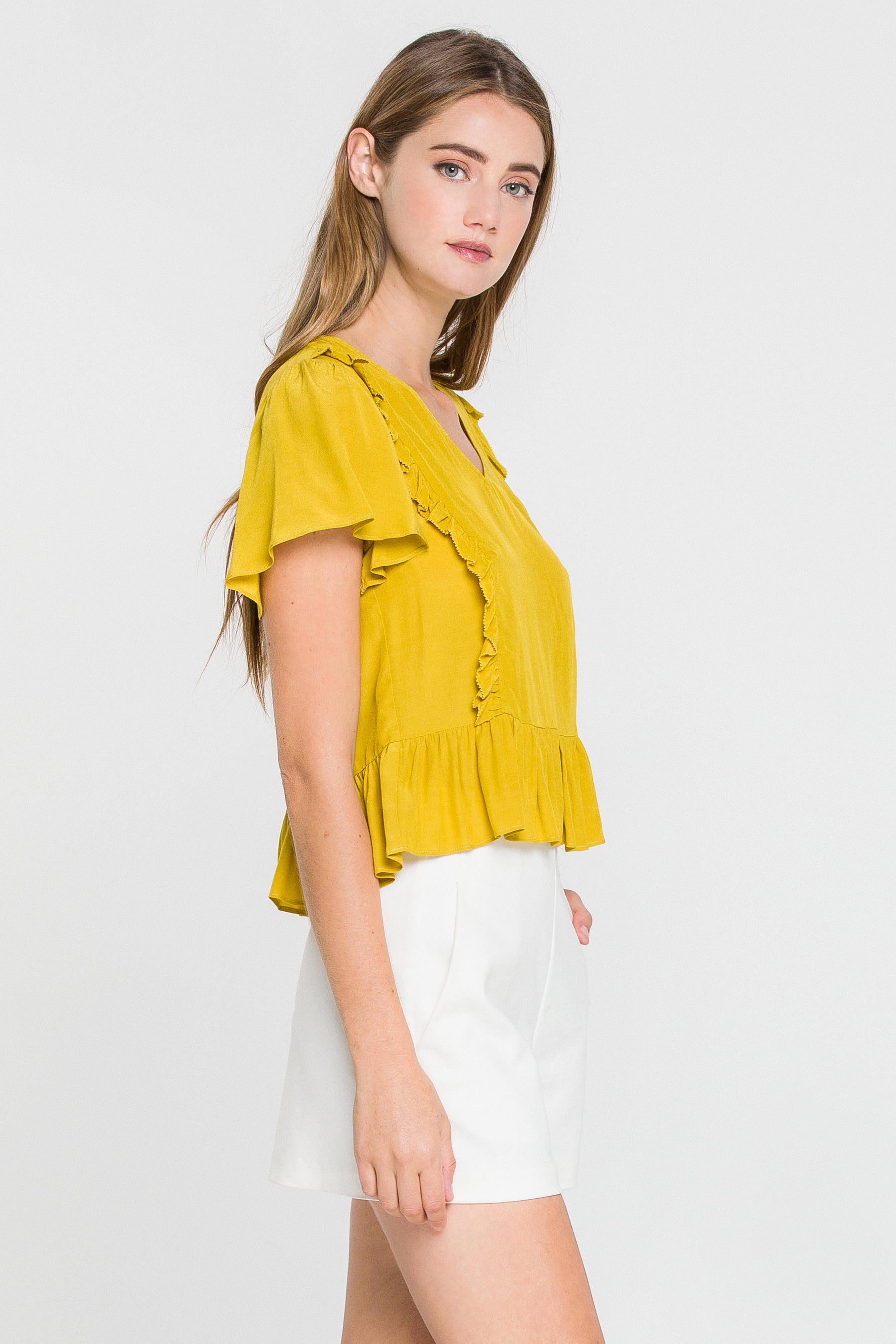 V Neck Ruffle Blouse
