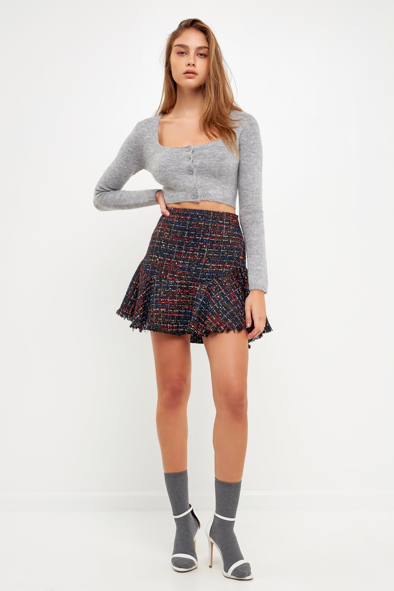 GREY LAB - Tweed Flare Mini Skirt - SKIRTS available at Objectrare