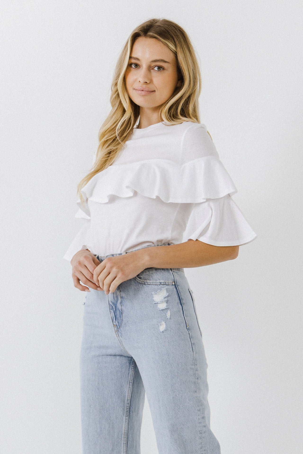 ENDLESS ROSE - Ruffle Sleeve T-Shirt - TOPS available at Objectrare