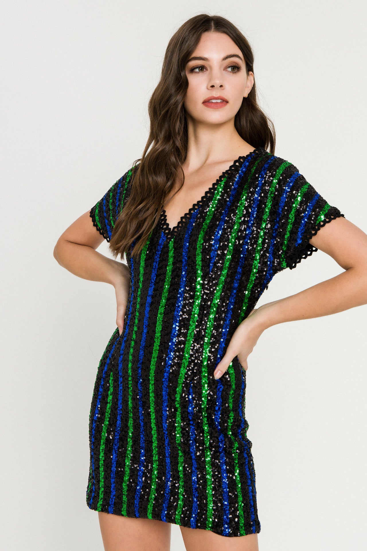 ENDLESS ROSE - Striped Sequin Mini Dress - DRESSES available at Objectrare