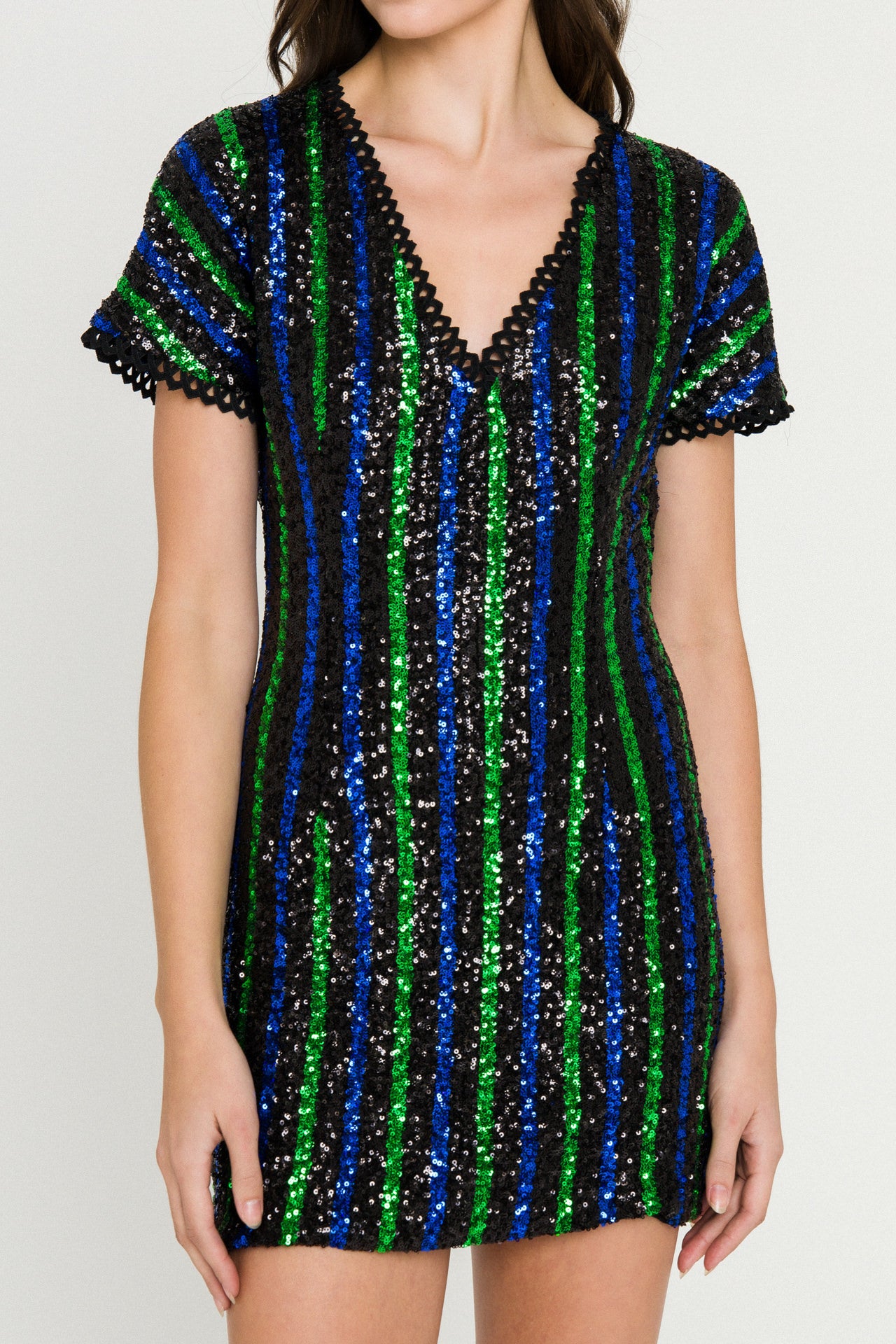 ENDLESS ROSE - Striped Sequin Mini Dress - DRESSES available at Objectrare