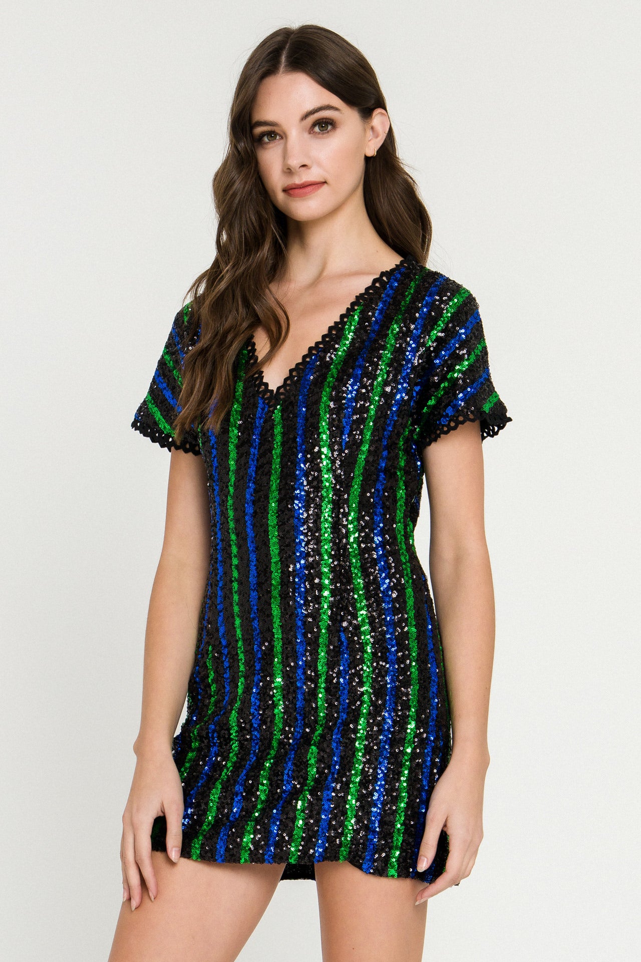 ENDLESS ROSE - Striped Sequin Mini Dress - DRESSES available at Objectrare