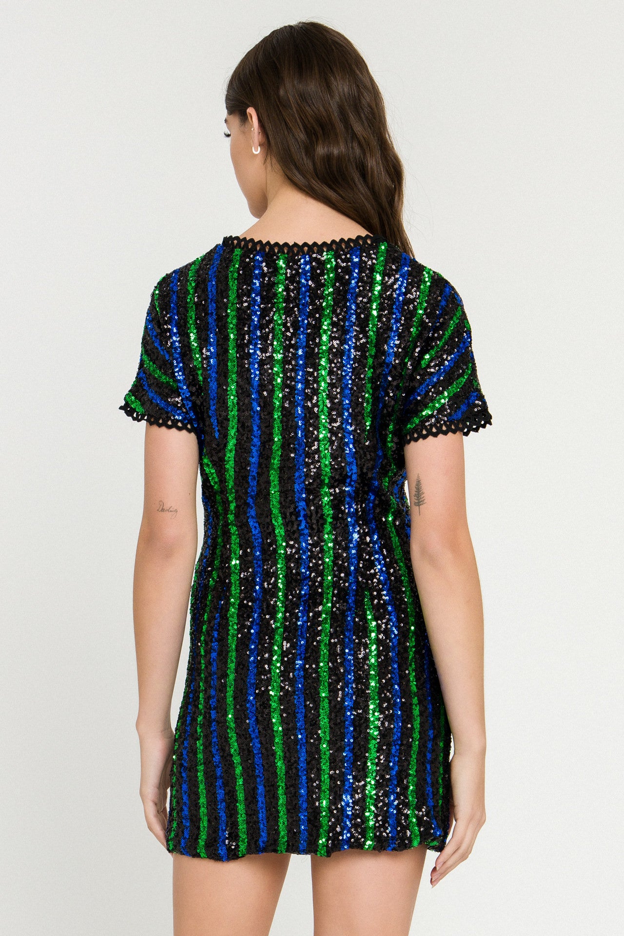 ENDLESS ROSE - Striped Sequin Mini Dress - DRESSES available at Objectrare