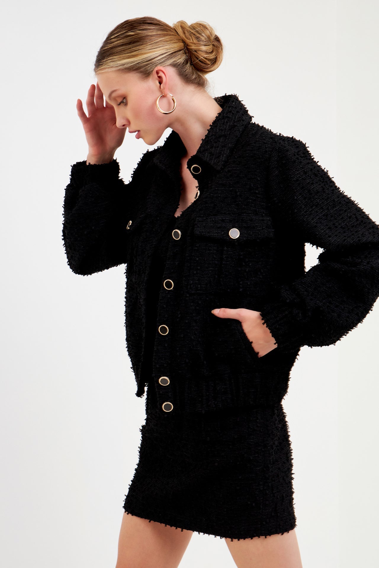 ENDLESS ROSE - Double Pocket Tweed Jacket - JACKETS available at Objectrare