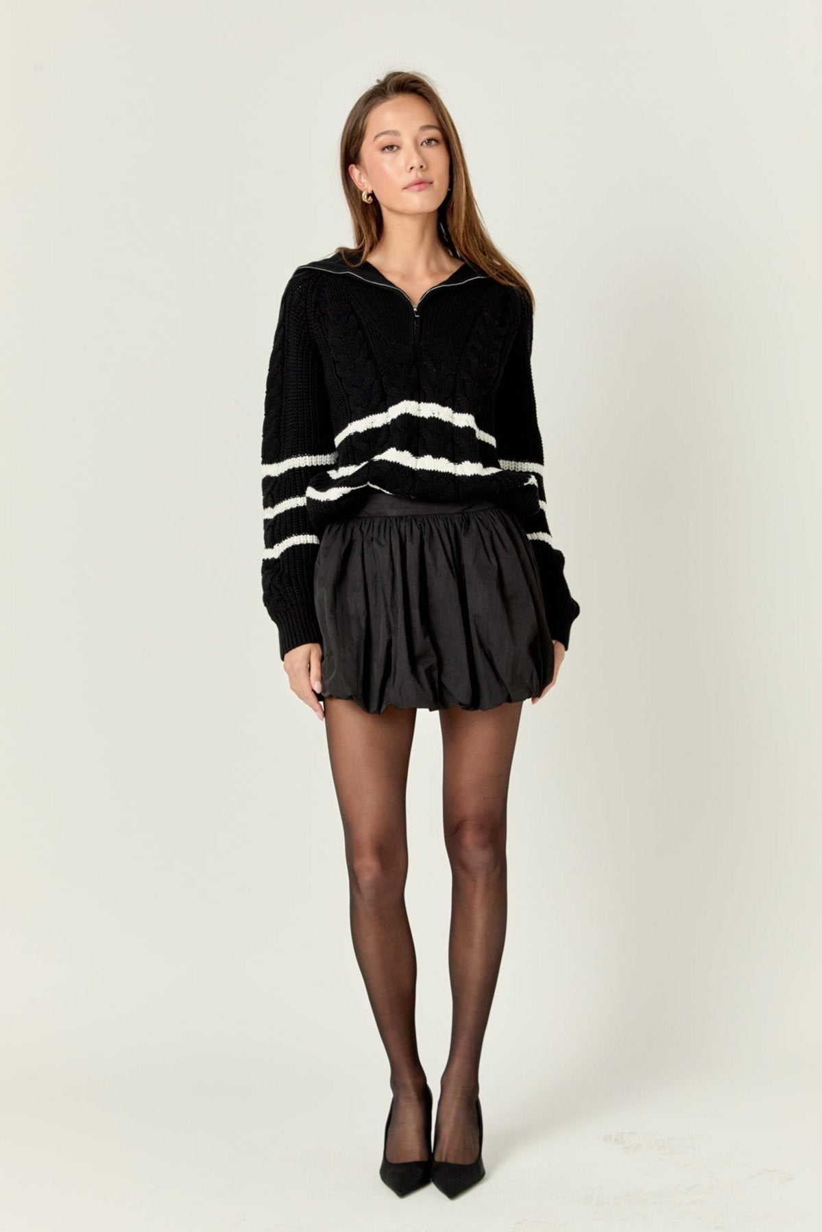 ENGLISH FACTORY - Stripe Zip up Sweater - SWEATERS & KNITS available at Objectrare