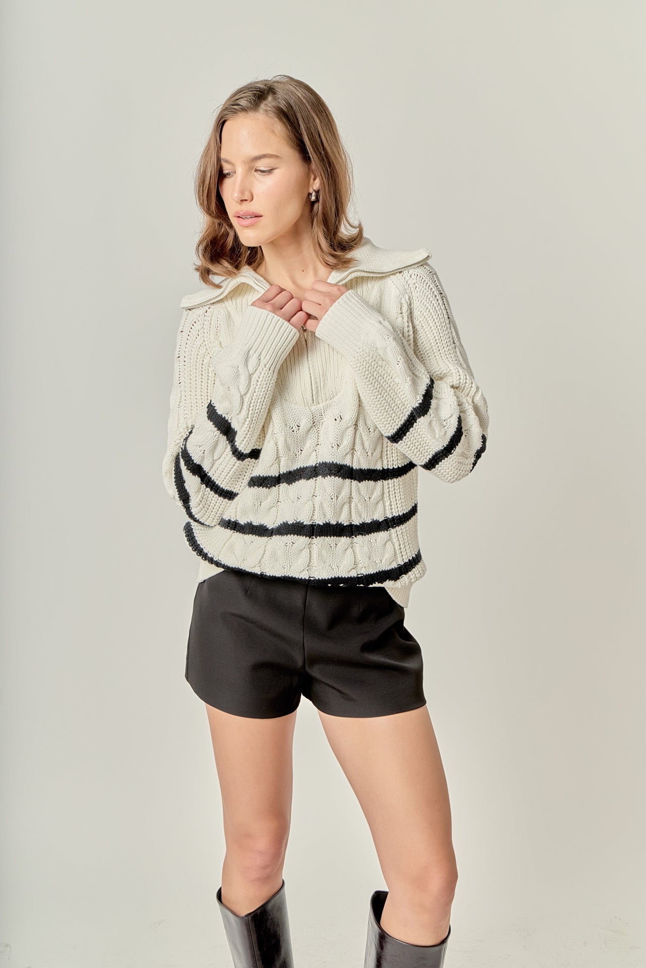 ENGLISH FACTORY - Stripe Zip up Sweater - SWEATERS & KNITS available at Objectrare
