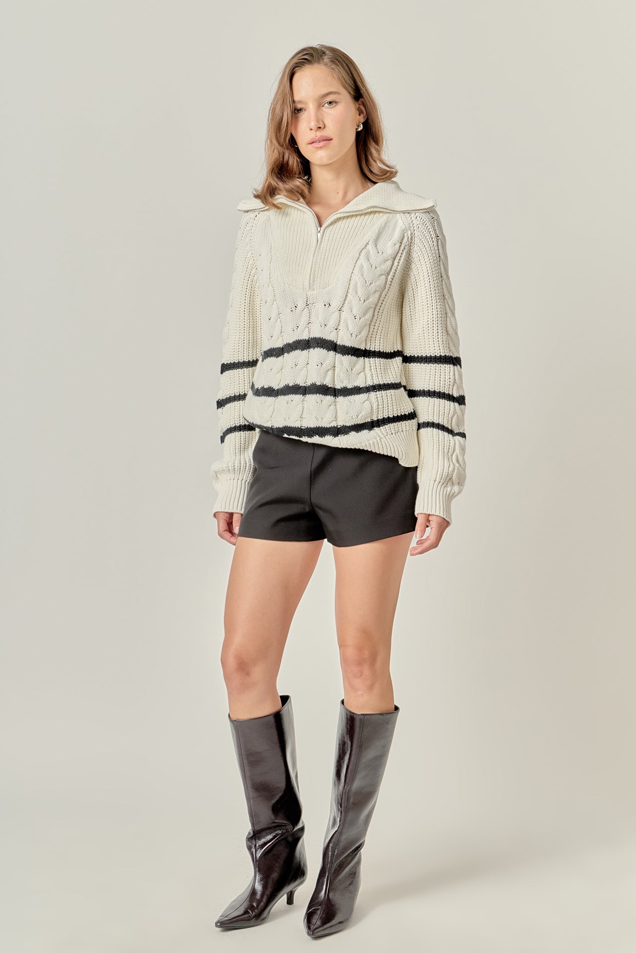 ENGLISH FACTORY - Stripe Zip up Sweater - SWEATERS & KNITS available at Objectrare