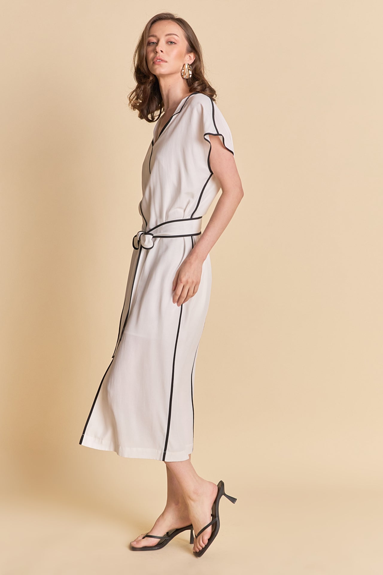 ENDLESS ROSE - Contrast Binding Belted Midi Dress - DRESSES available at Objectrare