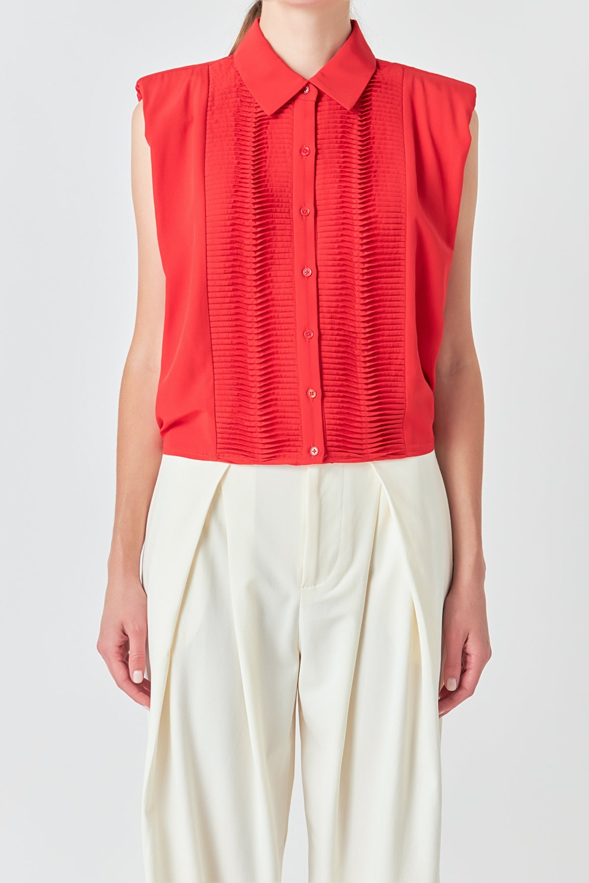 ENDLESS ROSE - Pintuck Details Sleeveless Blouse - SHIRTS & BLOUSES available at Objectrare