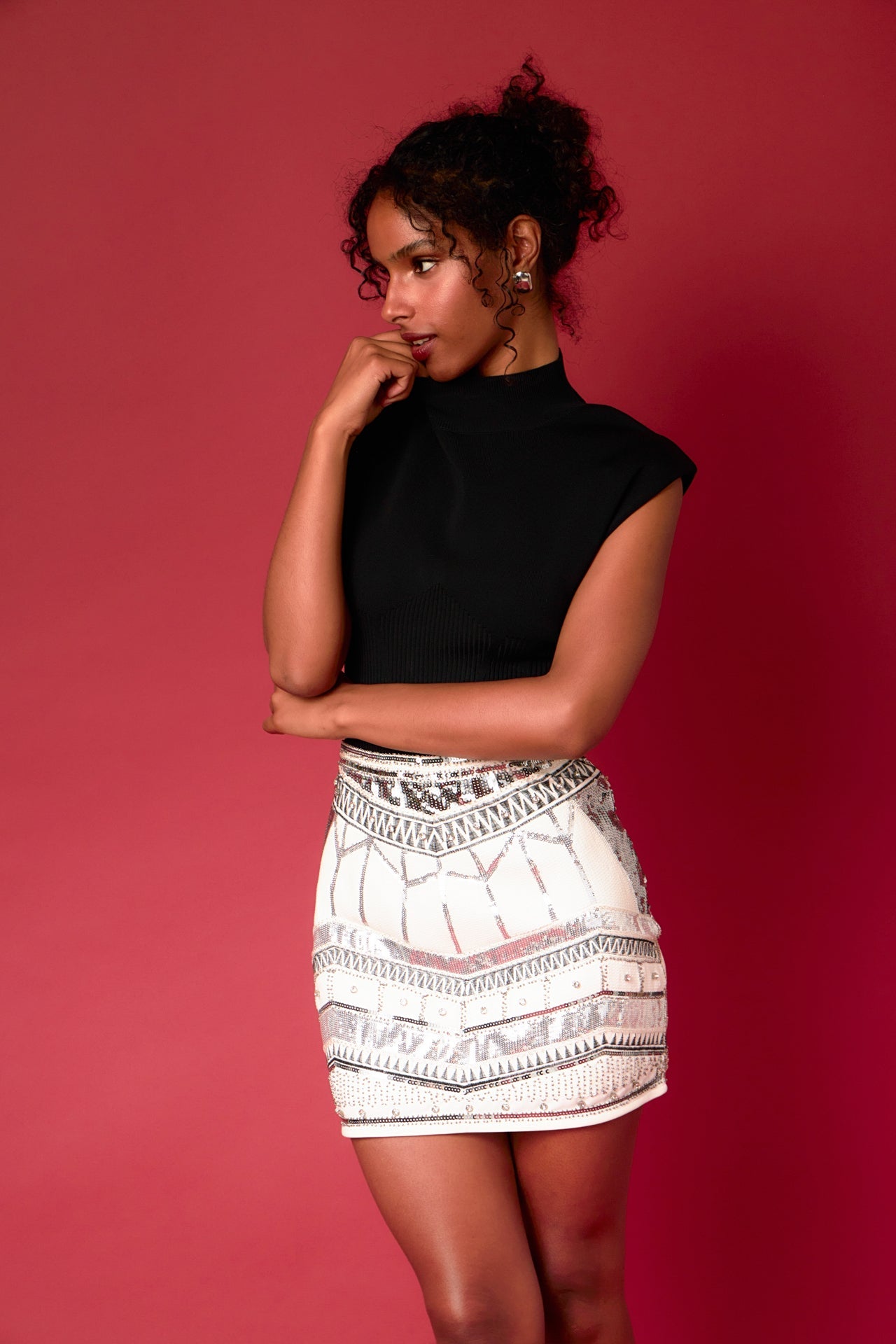 ENDLESS ROSE - Beading Sequins Mini Skirt - SKIRTS available at Objectrare